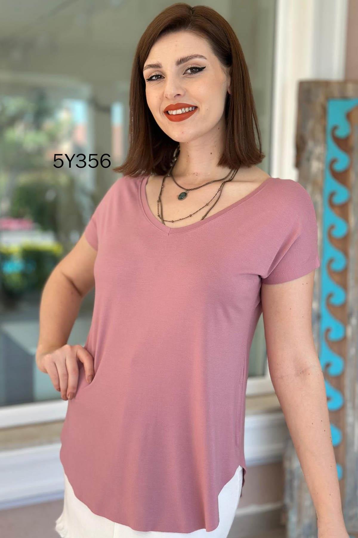 Göbek Gizleyen İpeksi Viskon Tshirt