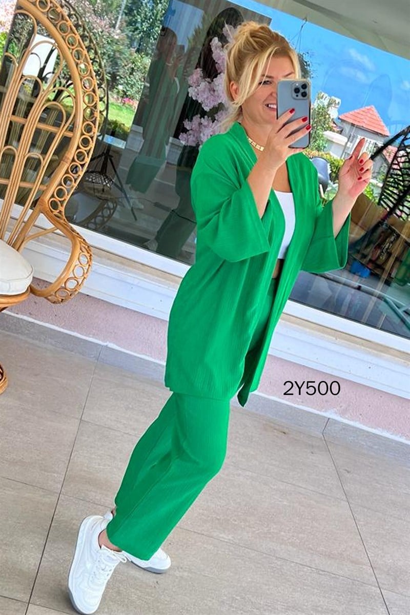 Gofre Kumaş 2 li Kimono Takım