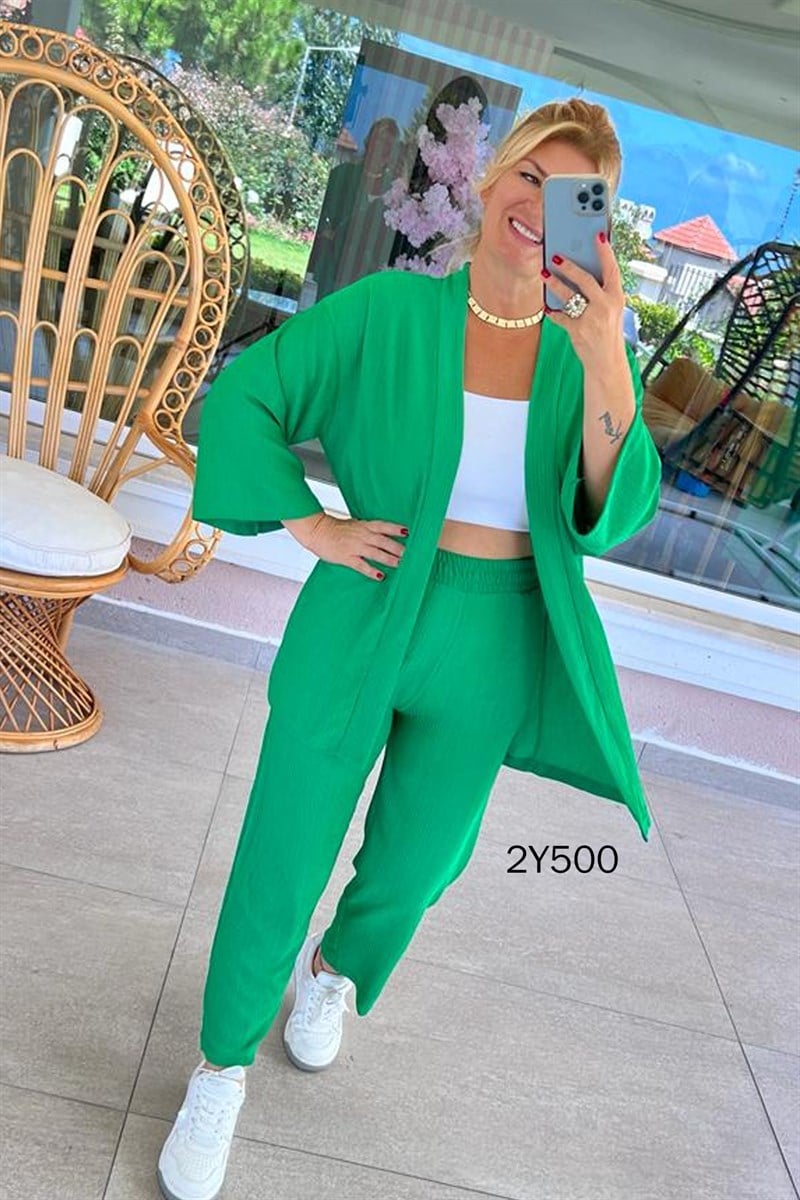 Gofre Kumaş 2 li Kimono Takım