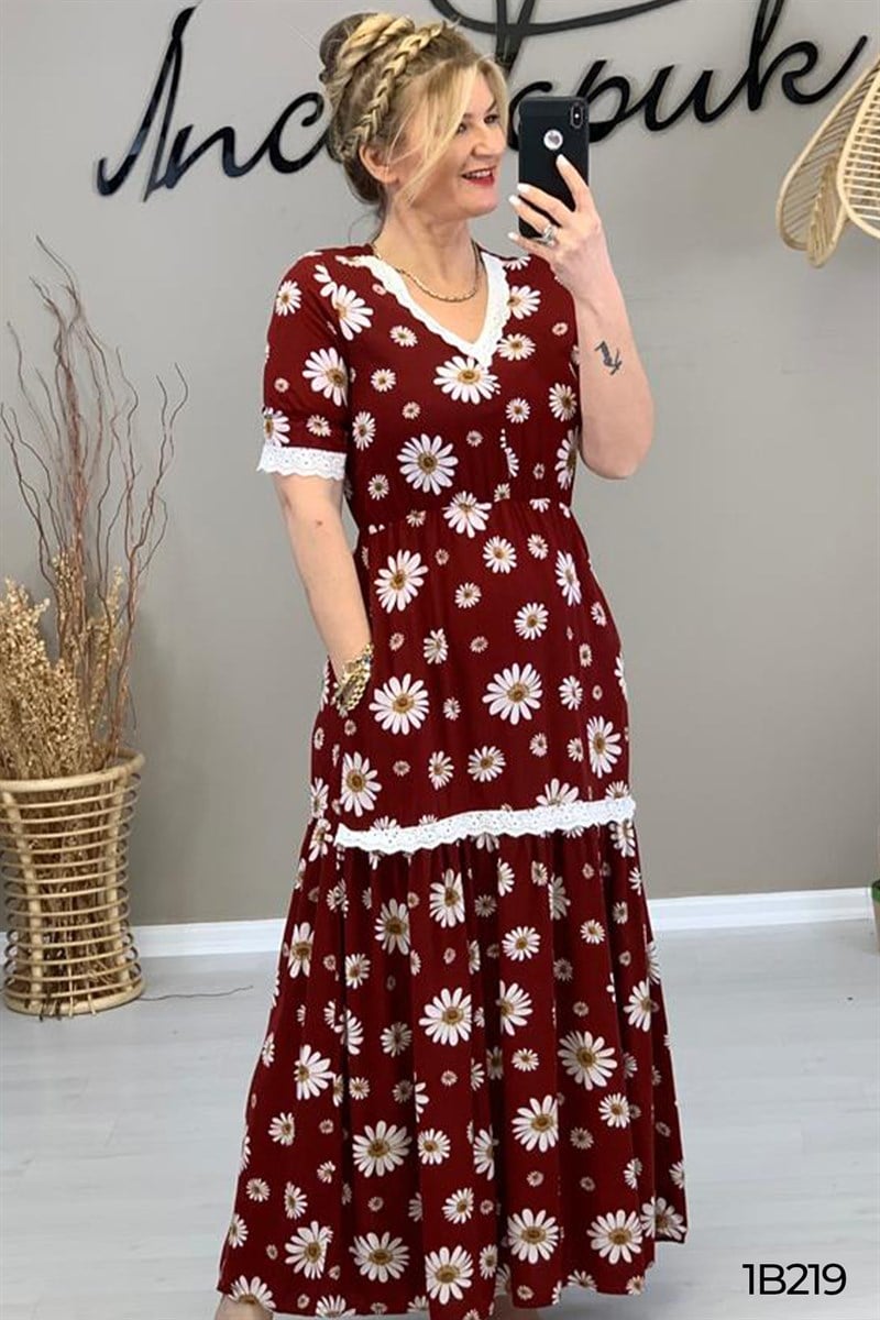 Güpür Detay Beli Lastikli Elbise