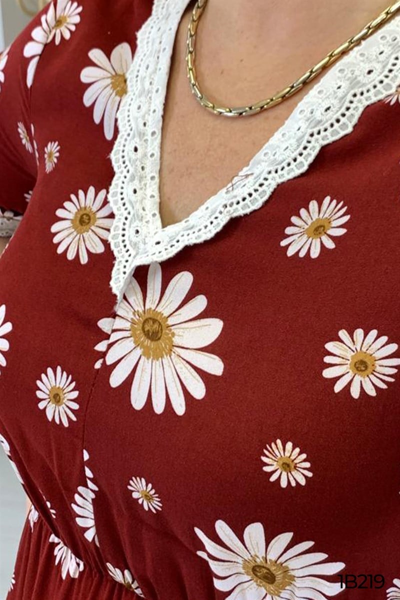 Güpür Detay Beli Lastikli Elbise