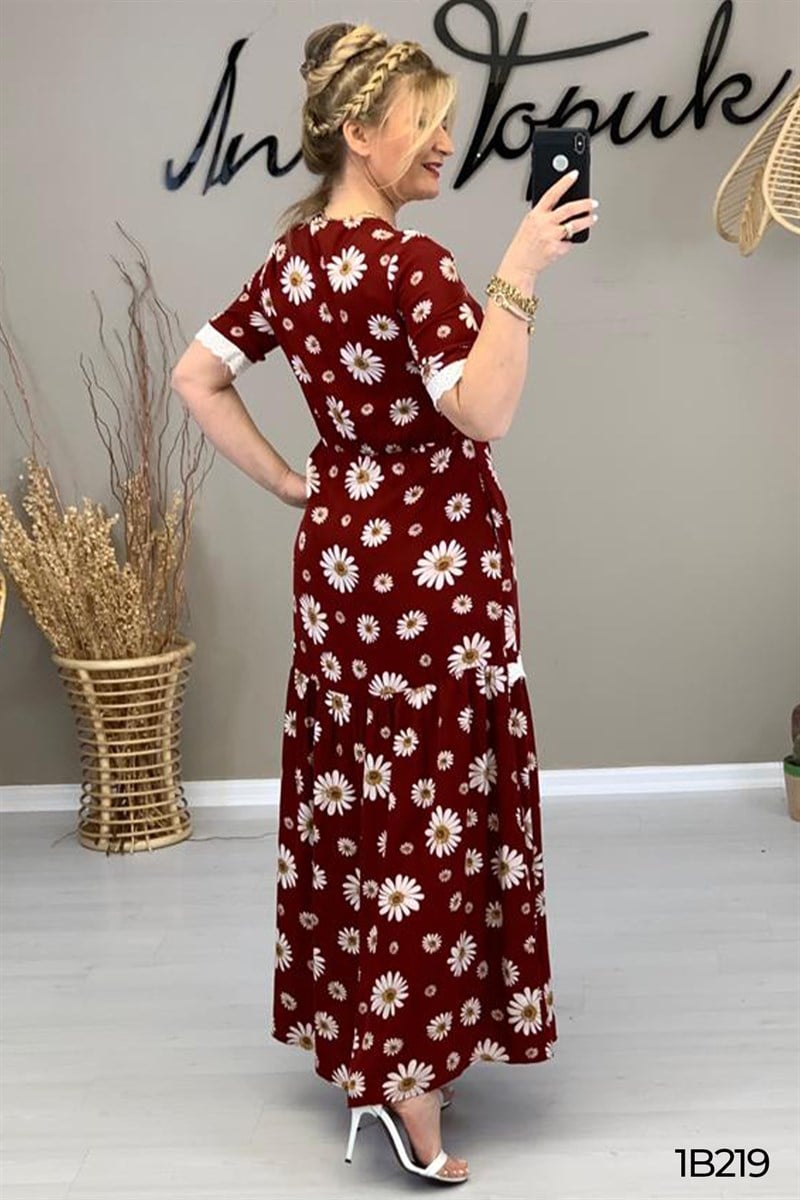 Güpür Detay Beli Lastikli Elbise