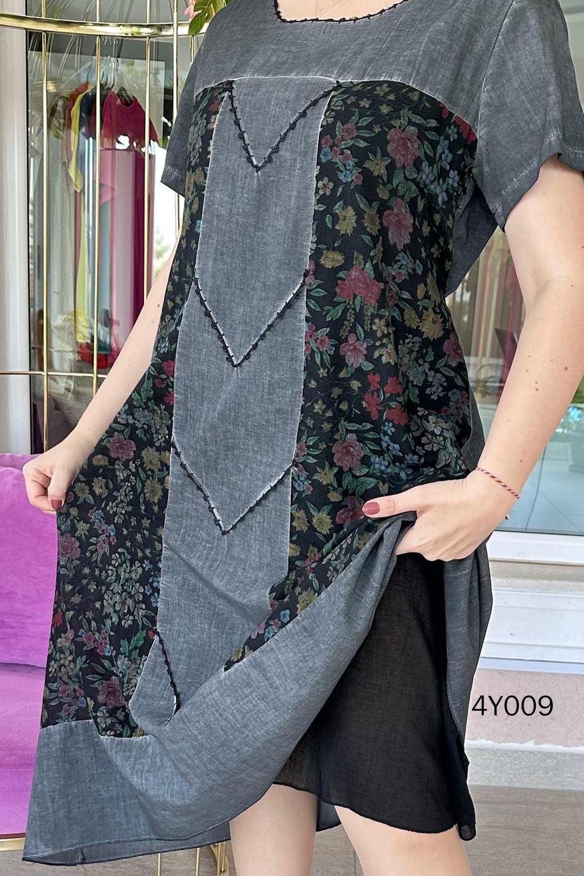 İki Katlı Çiçek Desenli Otantik Elbise
