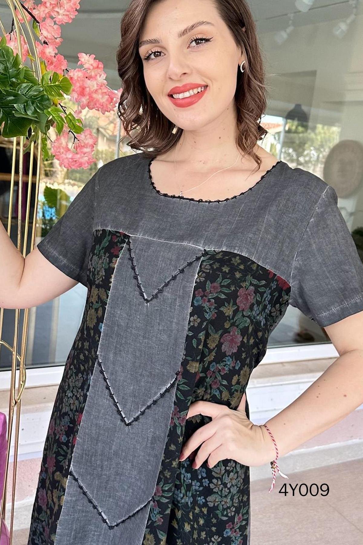 İki Katlı Çiçek Desenli Otantik Elbise