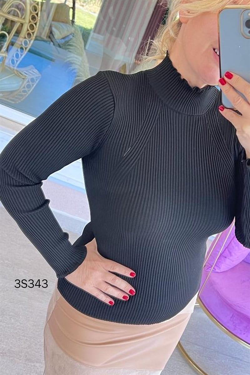 İnce Fitilli Yarım Balıkçı Triko Bluz