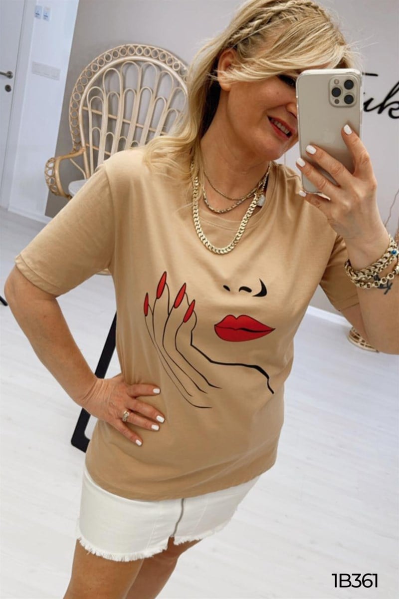 Kadın Yüz Baskılı Bambu Tshirt
