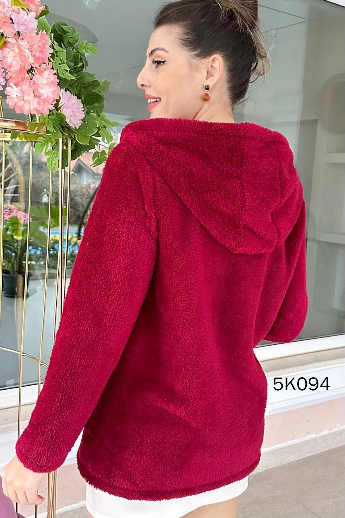 Kapşonlu Peluş Hırka