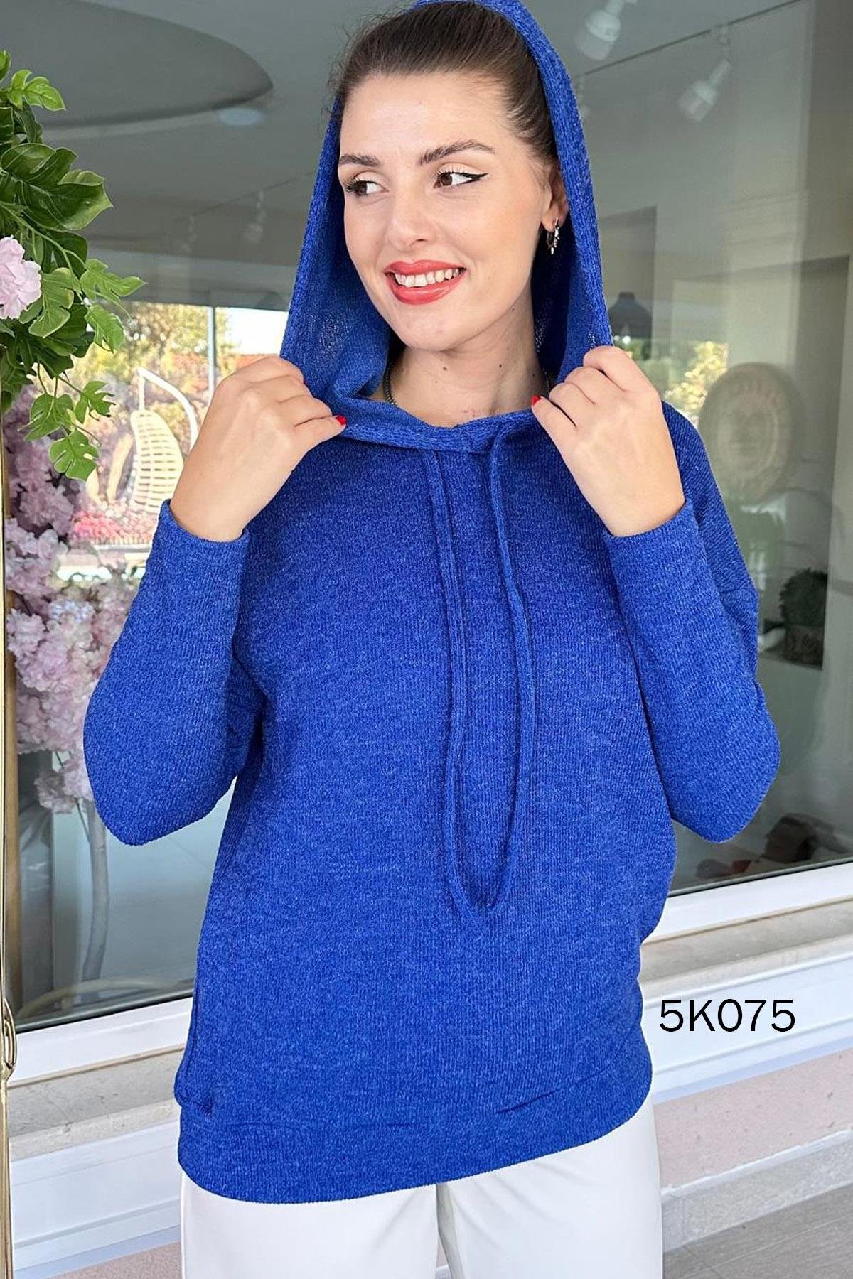 Kapşonlu Triko Bluz