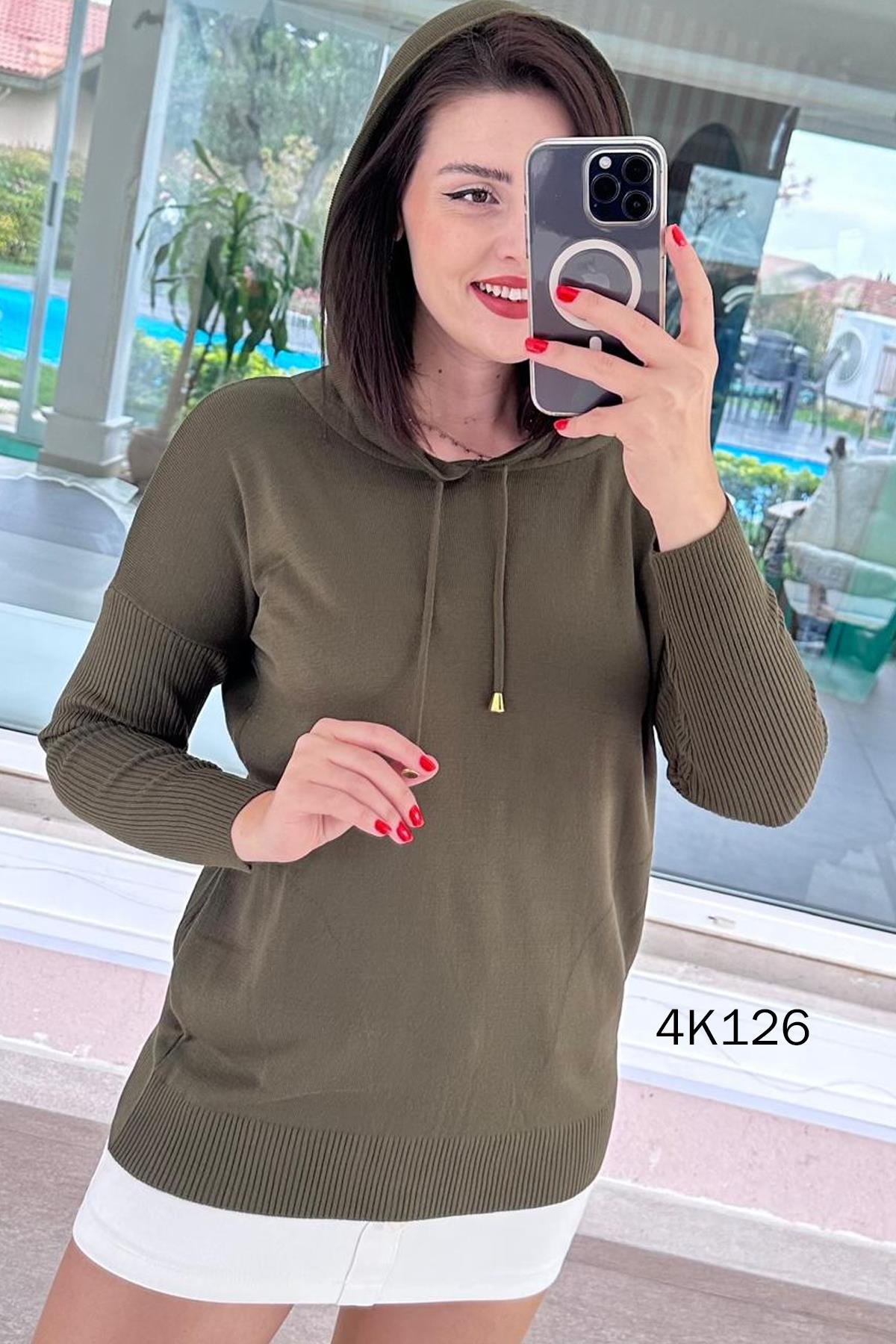 Kapşonlu Triko Bluz