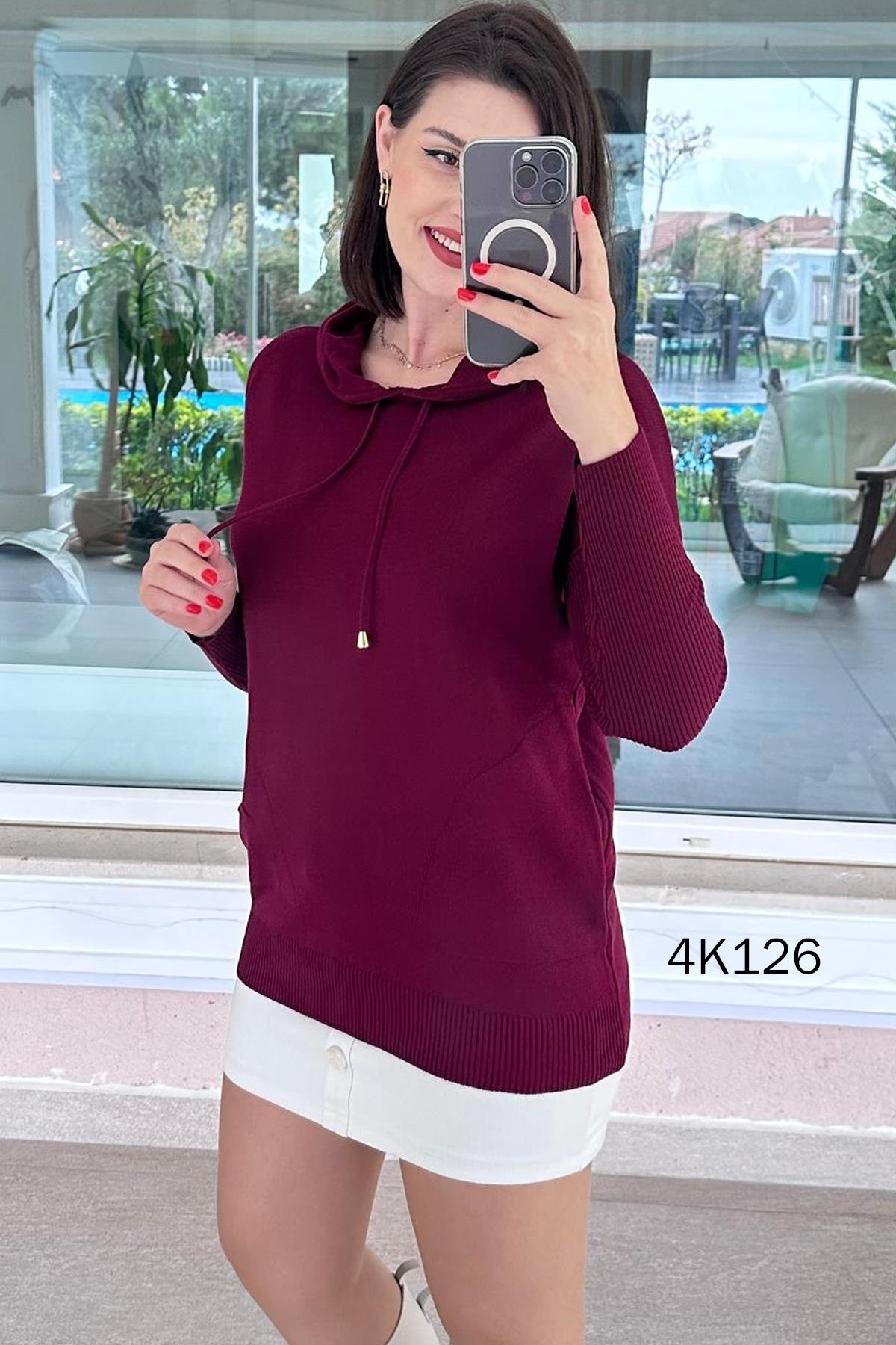 Kapşonlu Triko Bluz