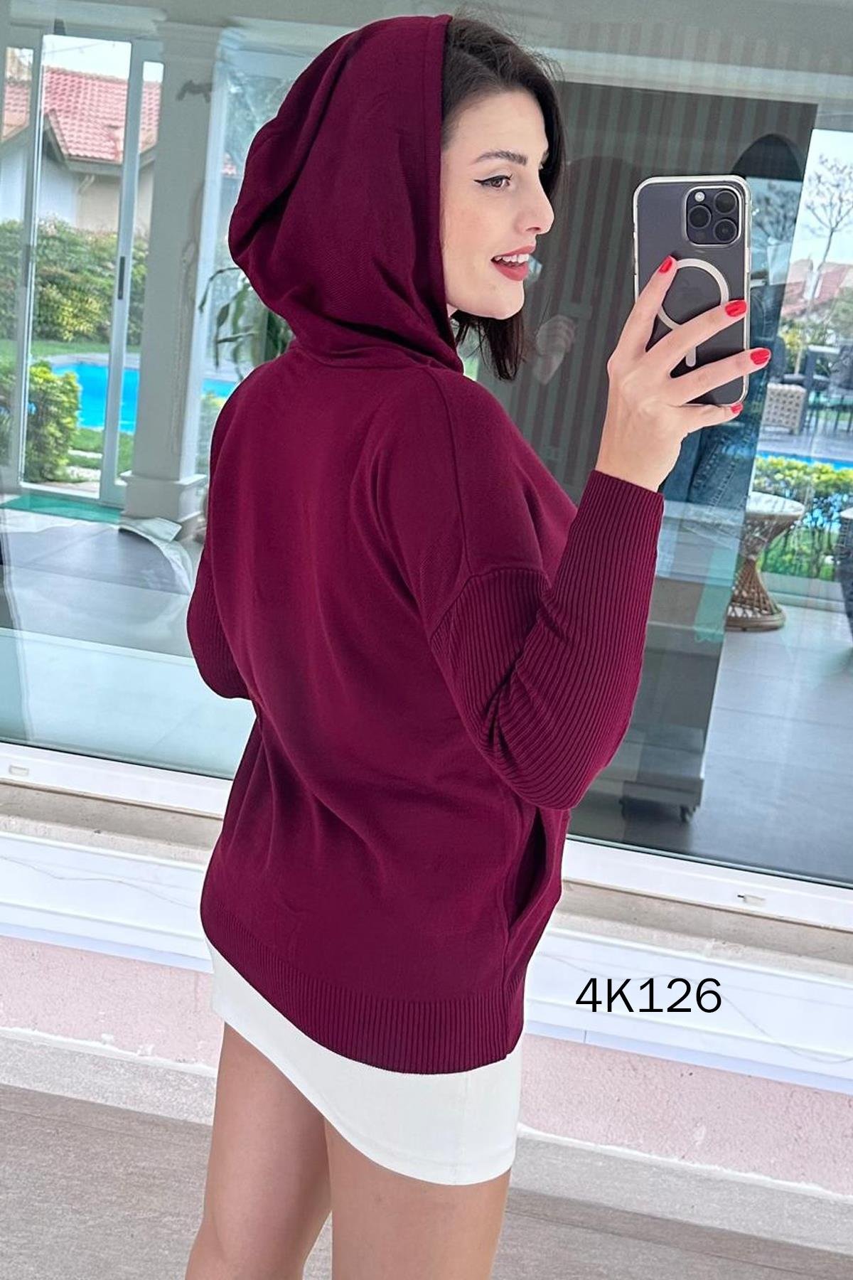 Kapşonlu Triko Bluz