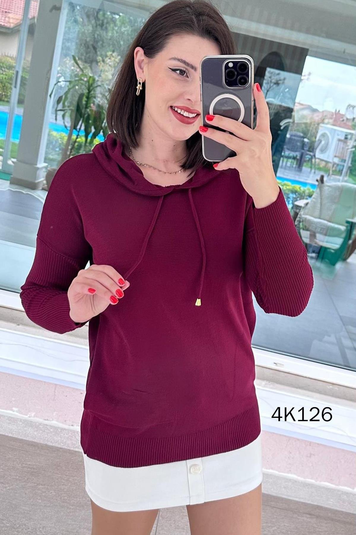 Kapşonlu Triko Bluz