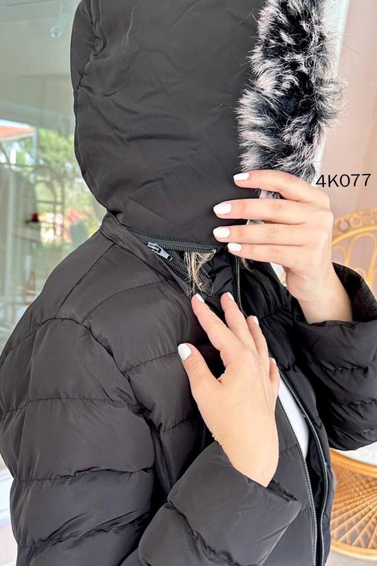 Kapşonu Çıkarılabilir Kısa Şişme Mont