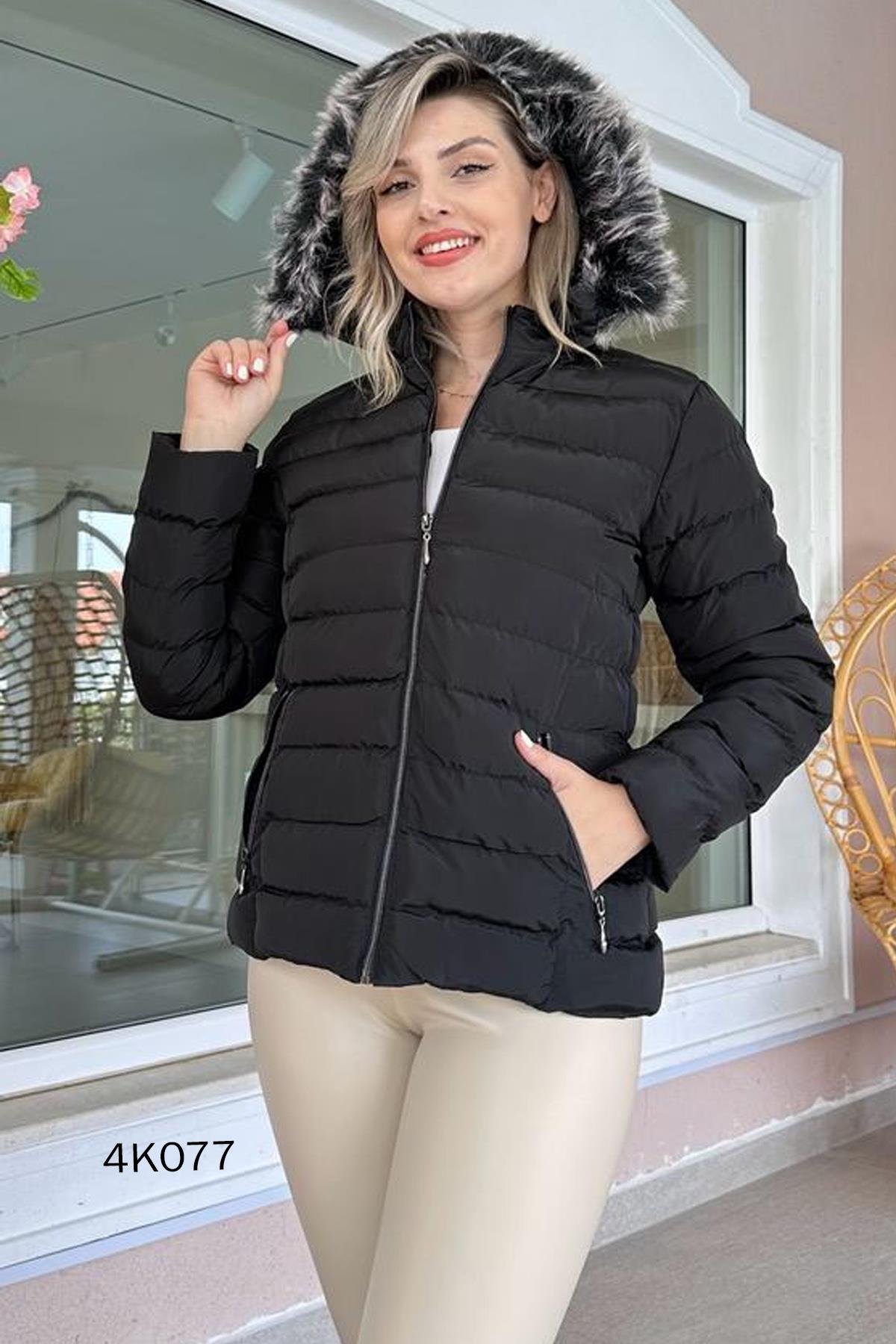 Kapşonu Çıkarılabilir Kısa Şişme Mont