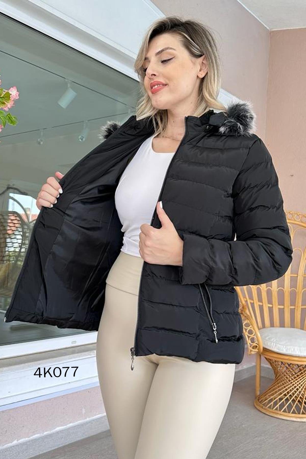 Kapşonu Çıkarılabilir Kısa Şişme Mont