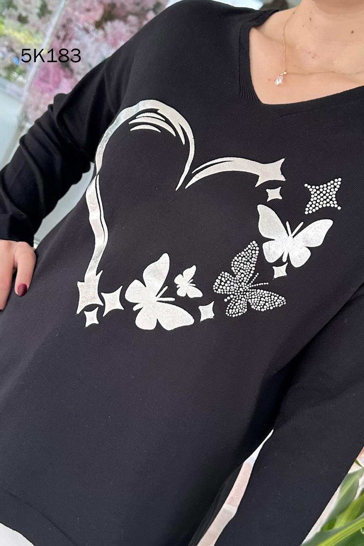 Kelebek Baskılı Triko Bluz