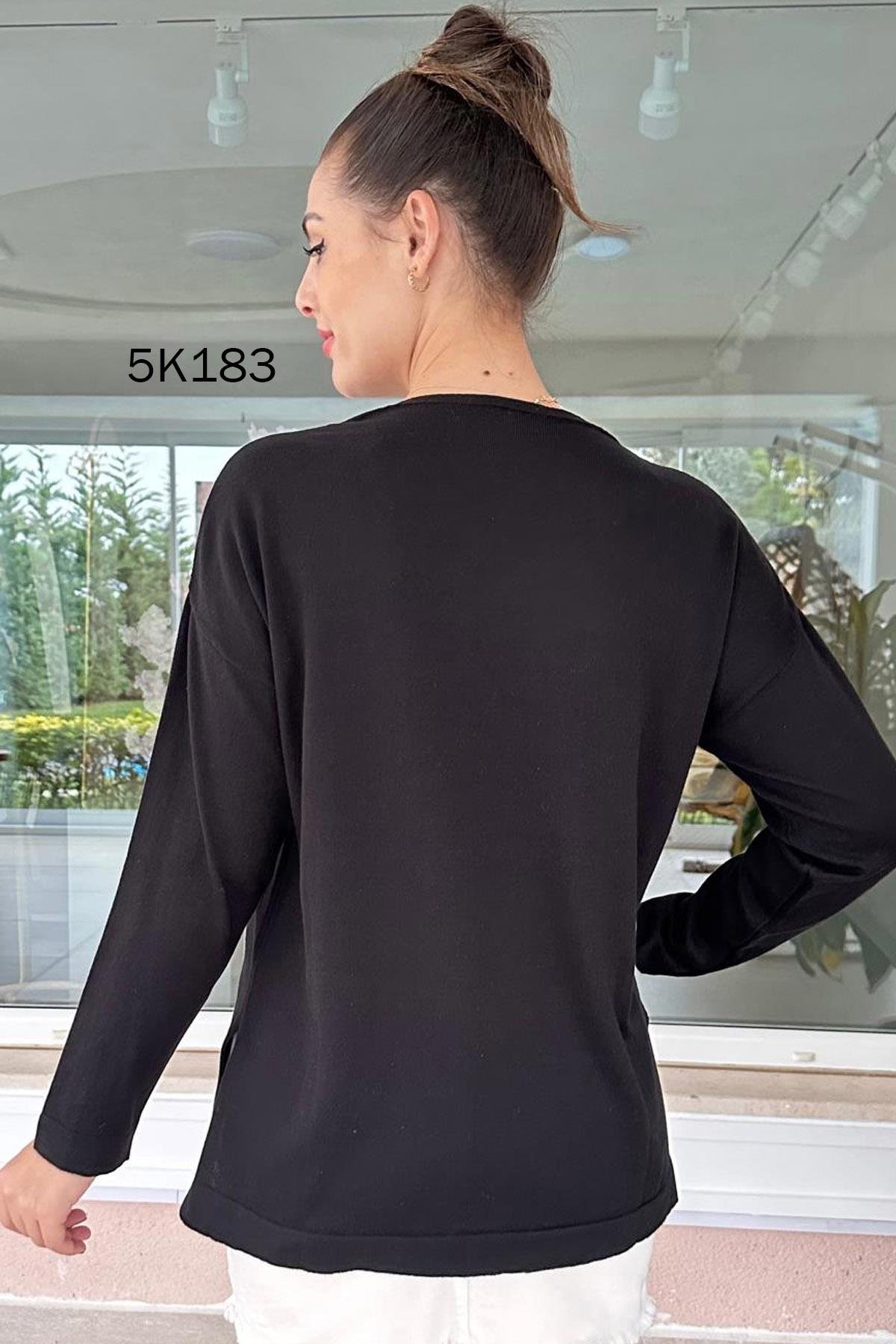 Kelebek Baskılı Triko Bluz