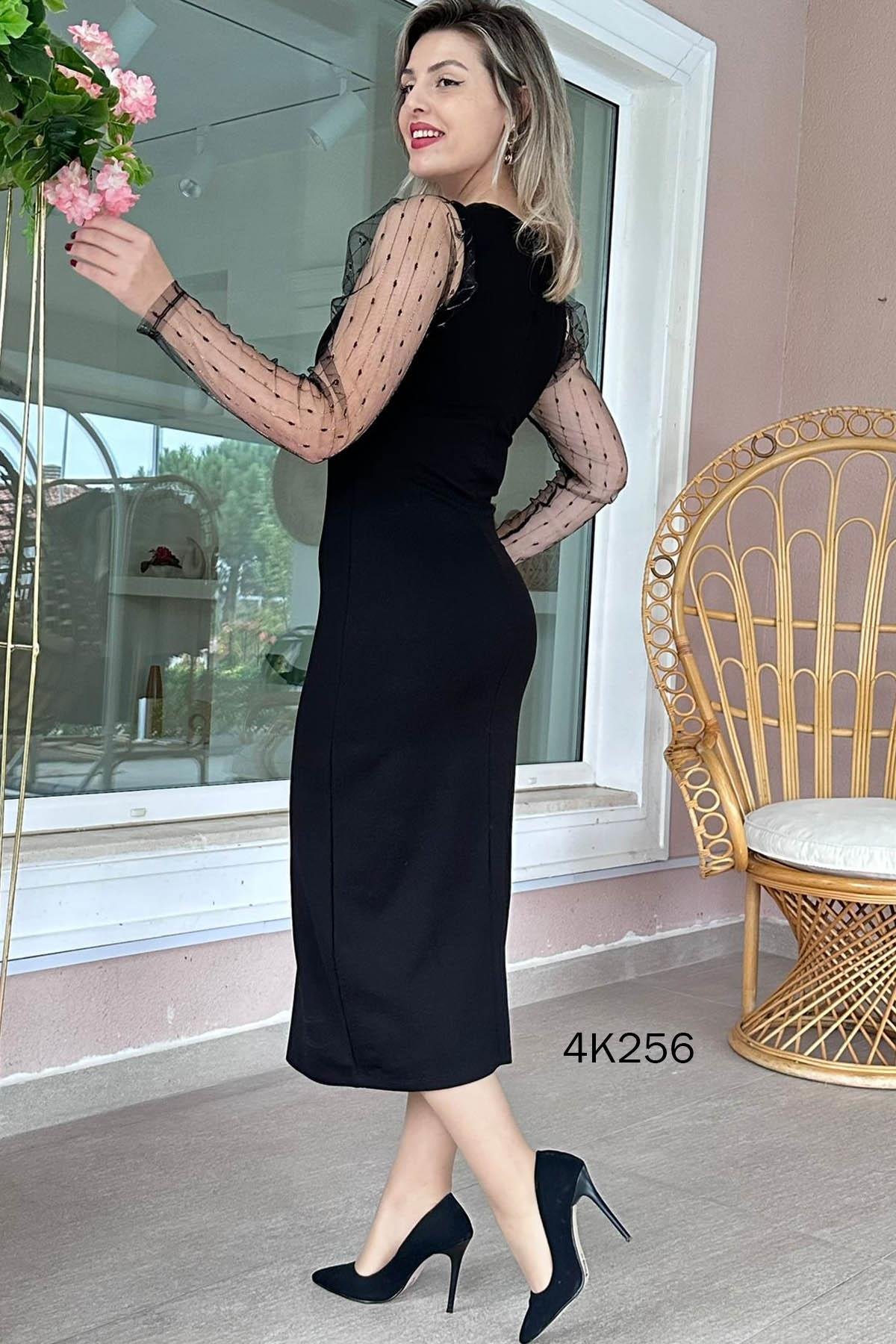 Kolları Tüllü 2 İplik Elbise
