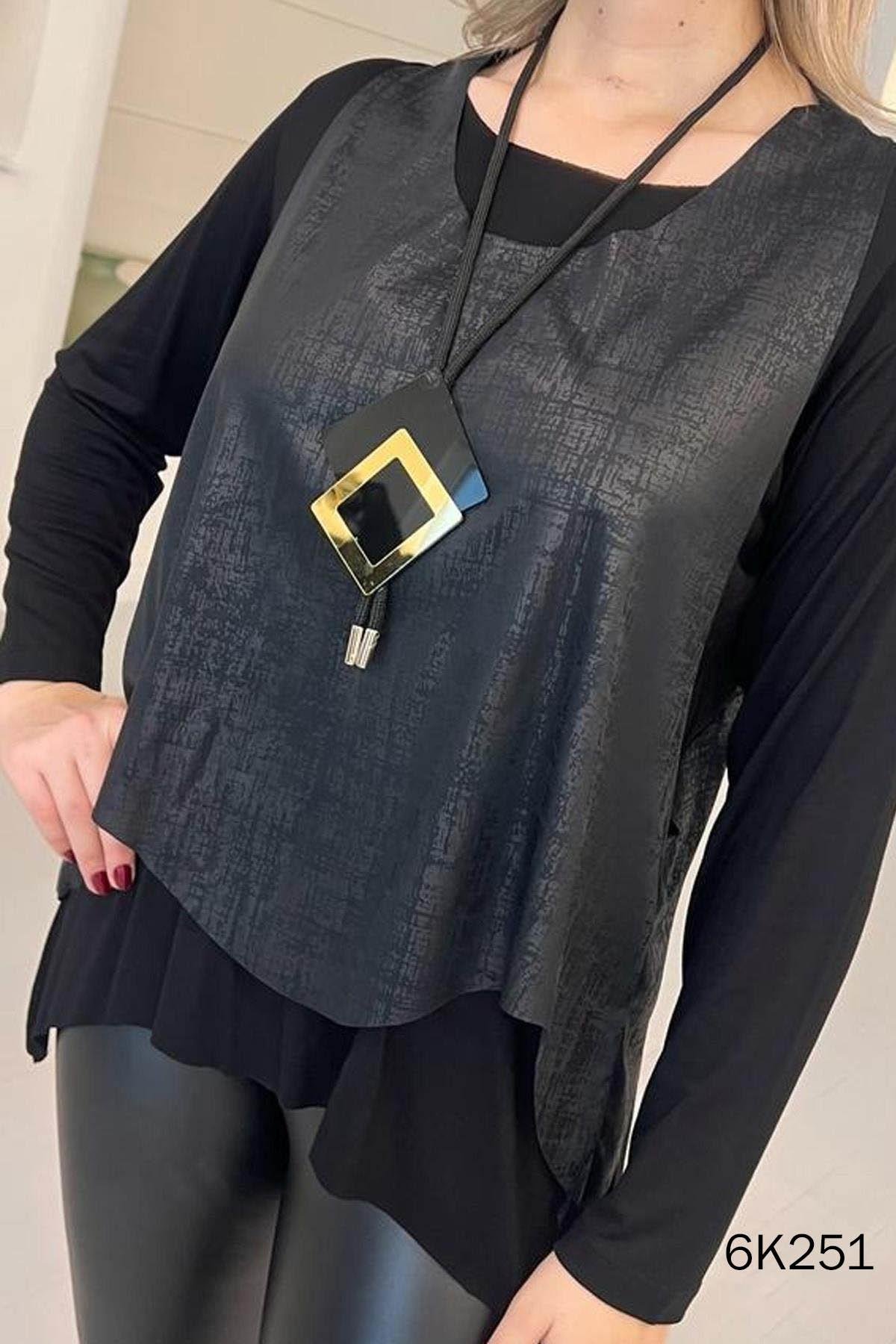 Kolye Hediyeli Yelekli Bluz