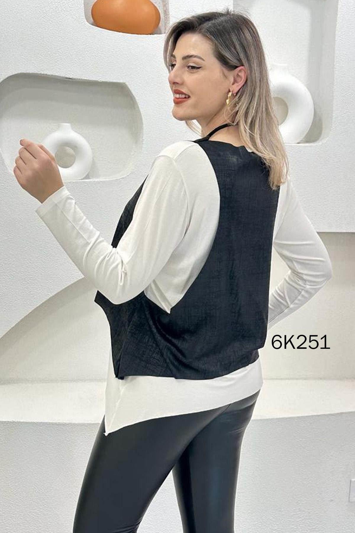 Kolye Hediyeli Yelekli Bluz