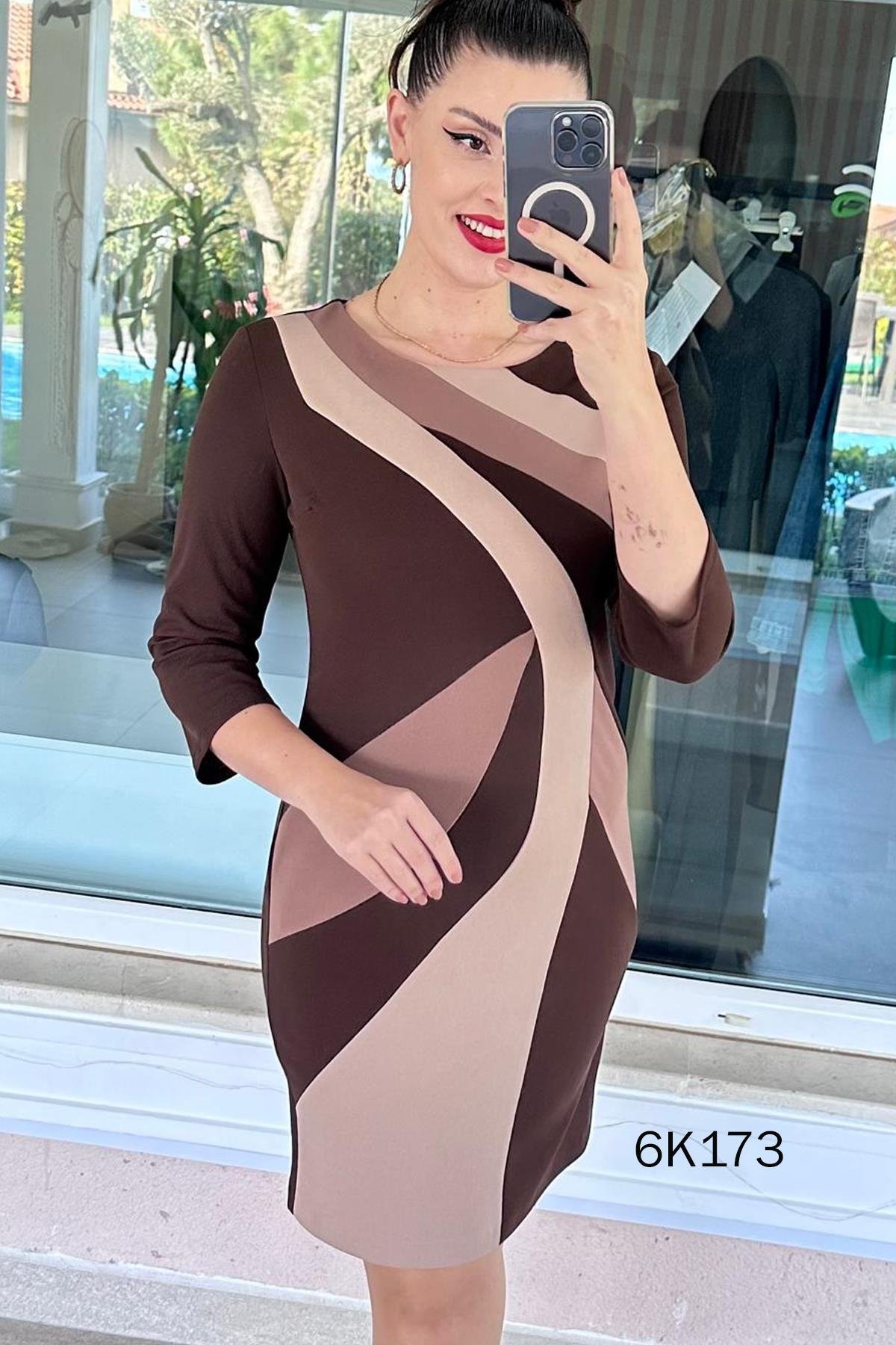Krep Kumaş Desenli Elbise