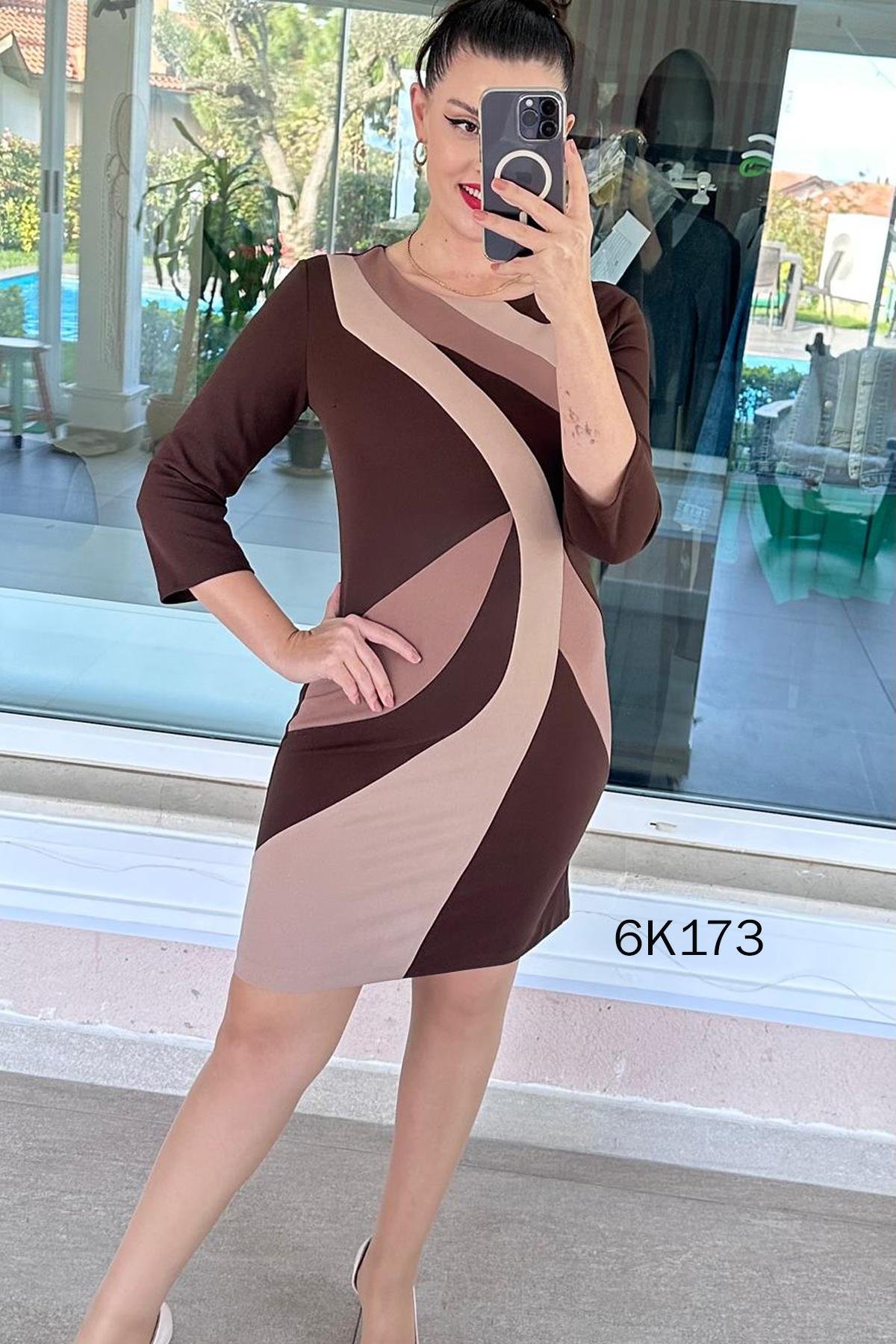 Krep Kumaş Desenli Elbise