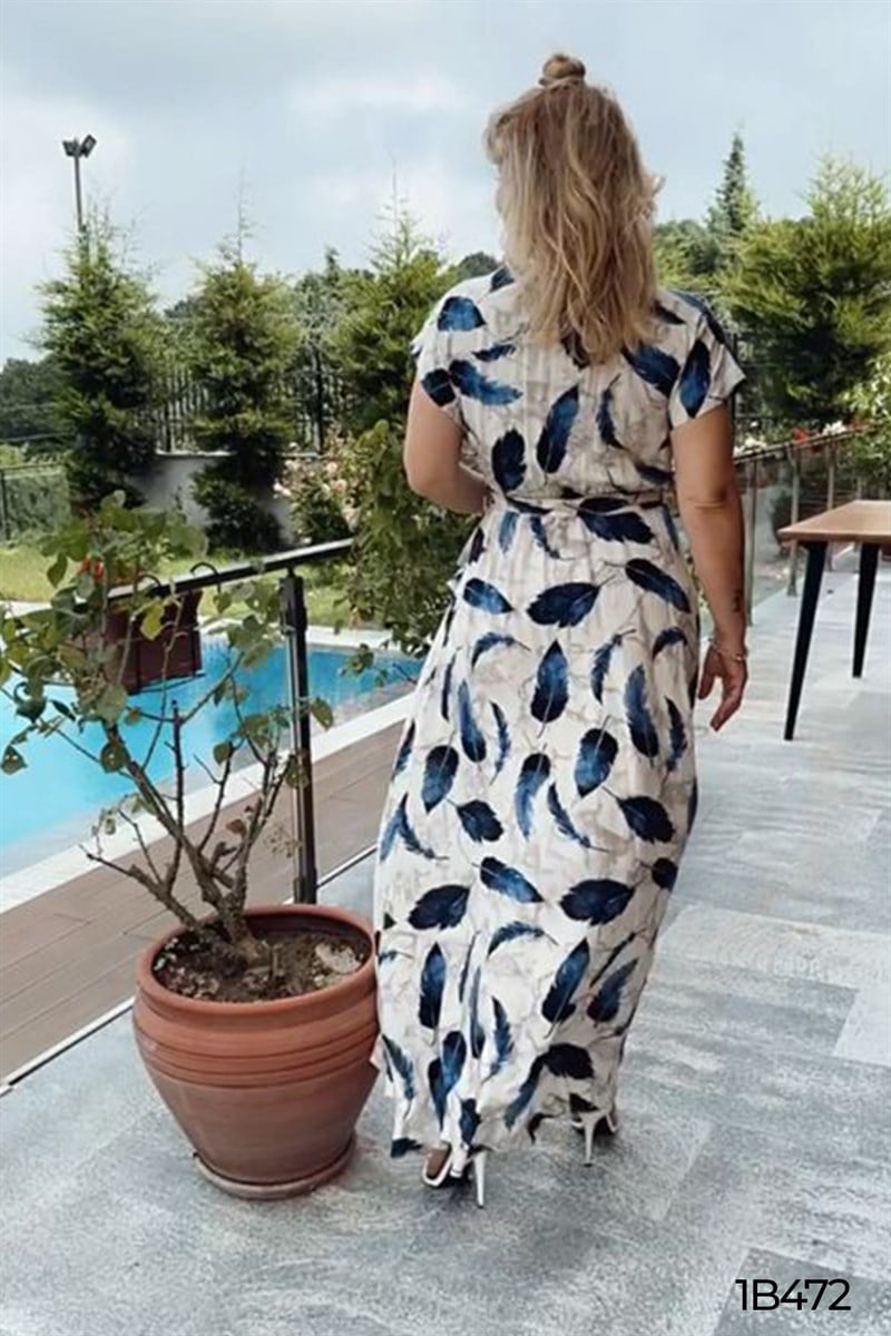 Kruvaze Yaka Belden Bağlamalı Elbise