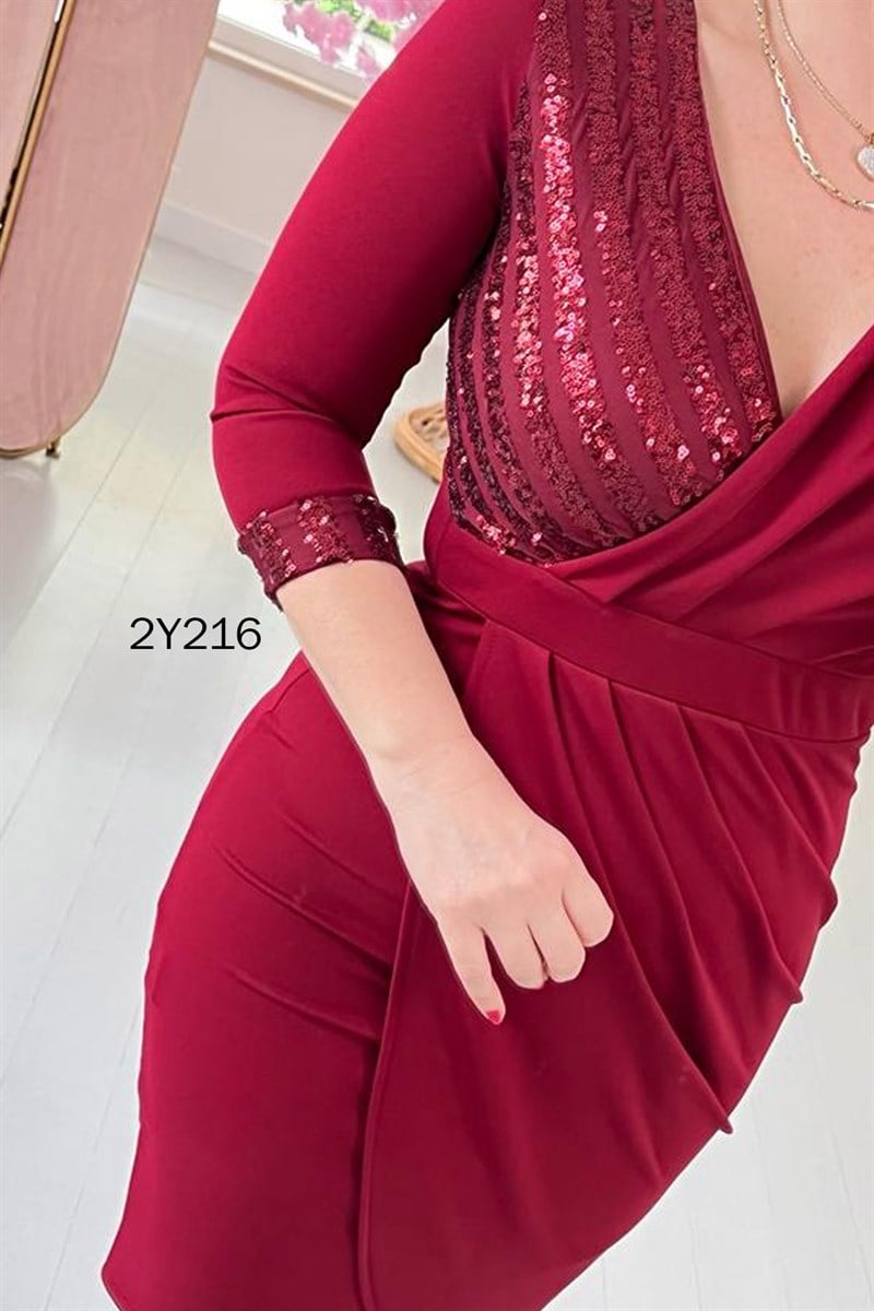 Kruvaze Yaka Pul Detay Elbise