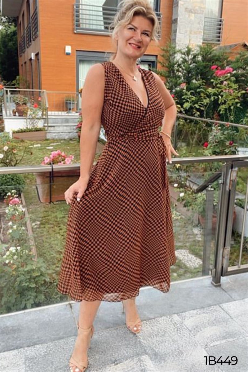 Kruvaze Yaka Sıfır Kol Şifon Elbise