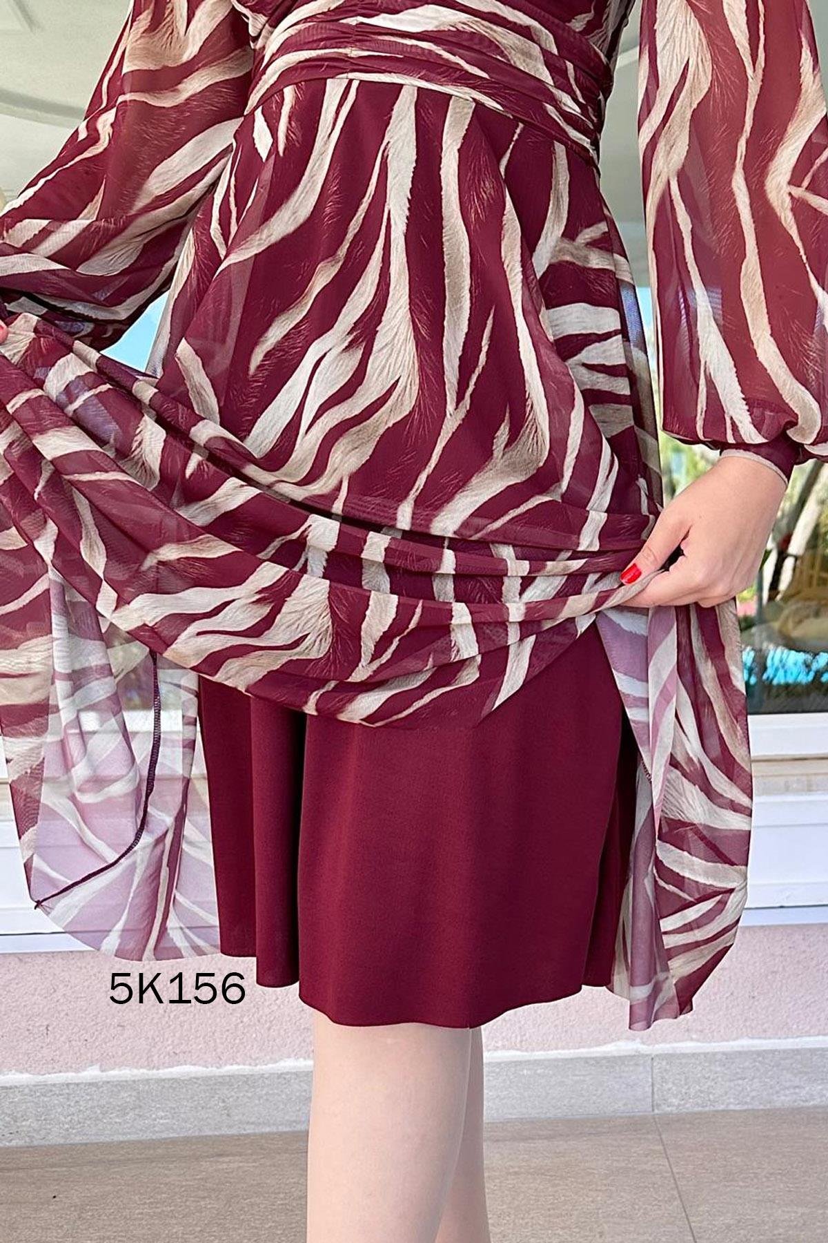 Kruvaze Yaka Tül Elbise