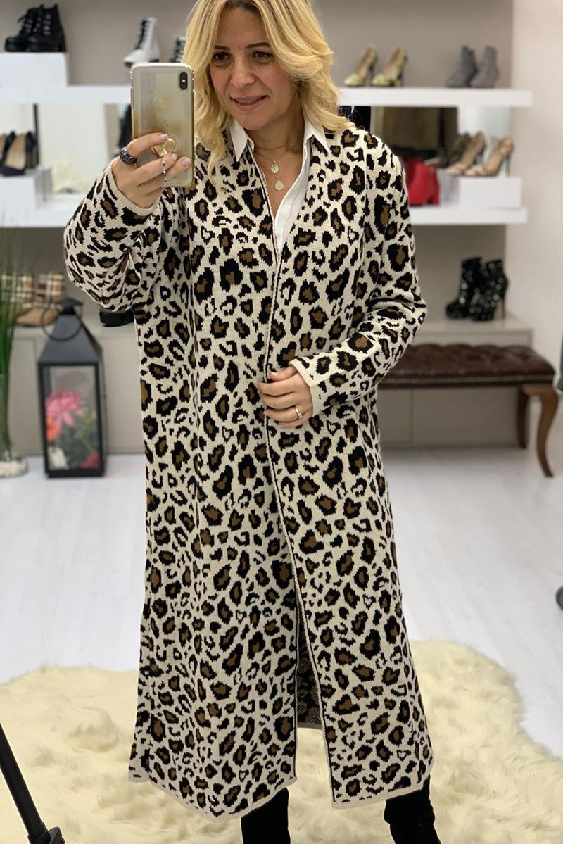 Leopar Desenli Hırka
