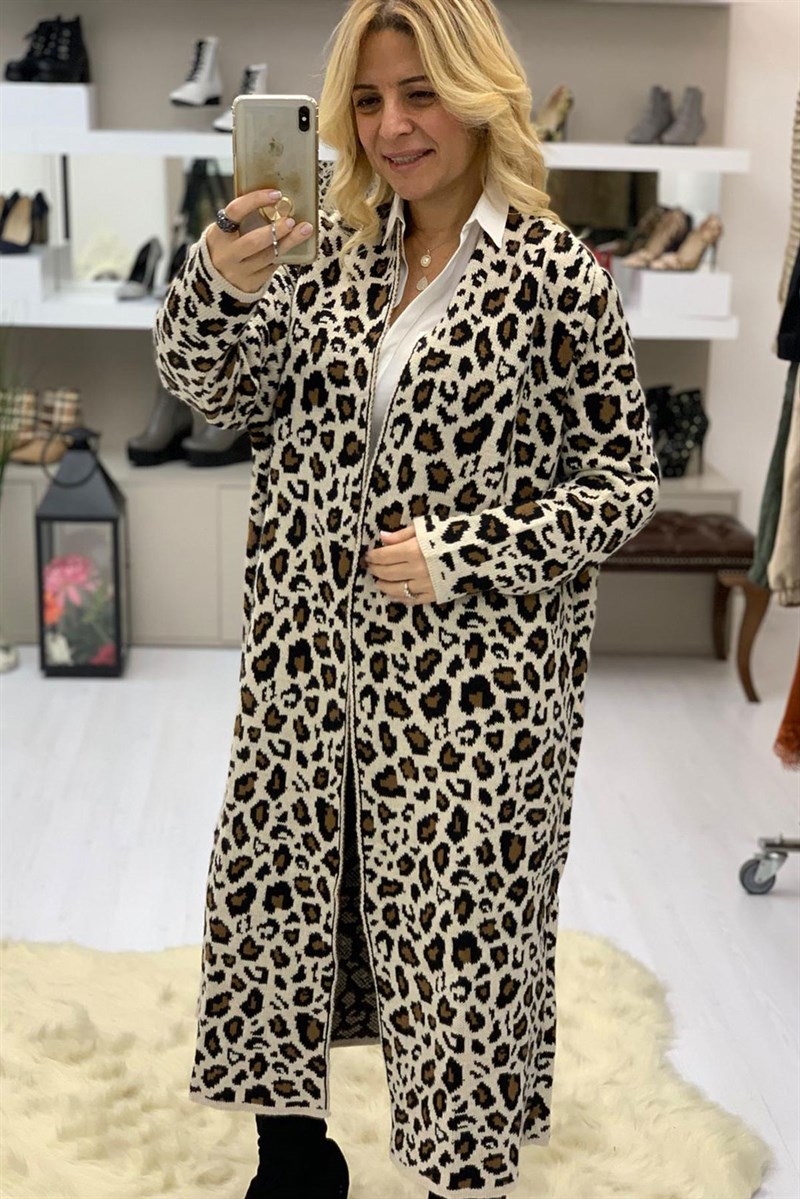 Leopar Desenli Hırka