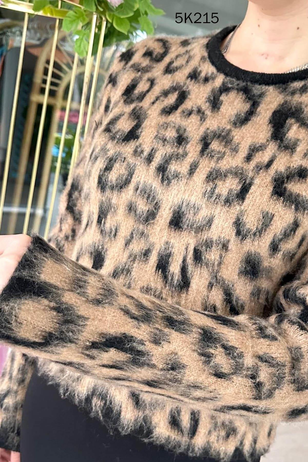 Leopar Desenli Triko Bluz