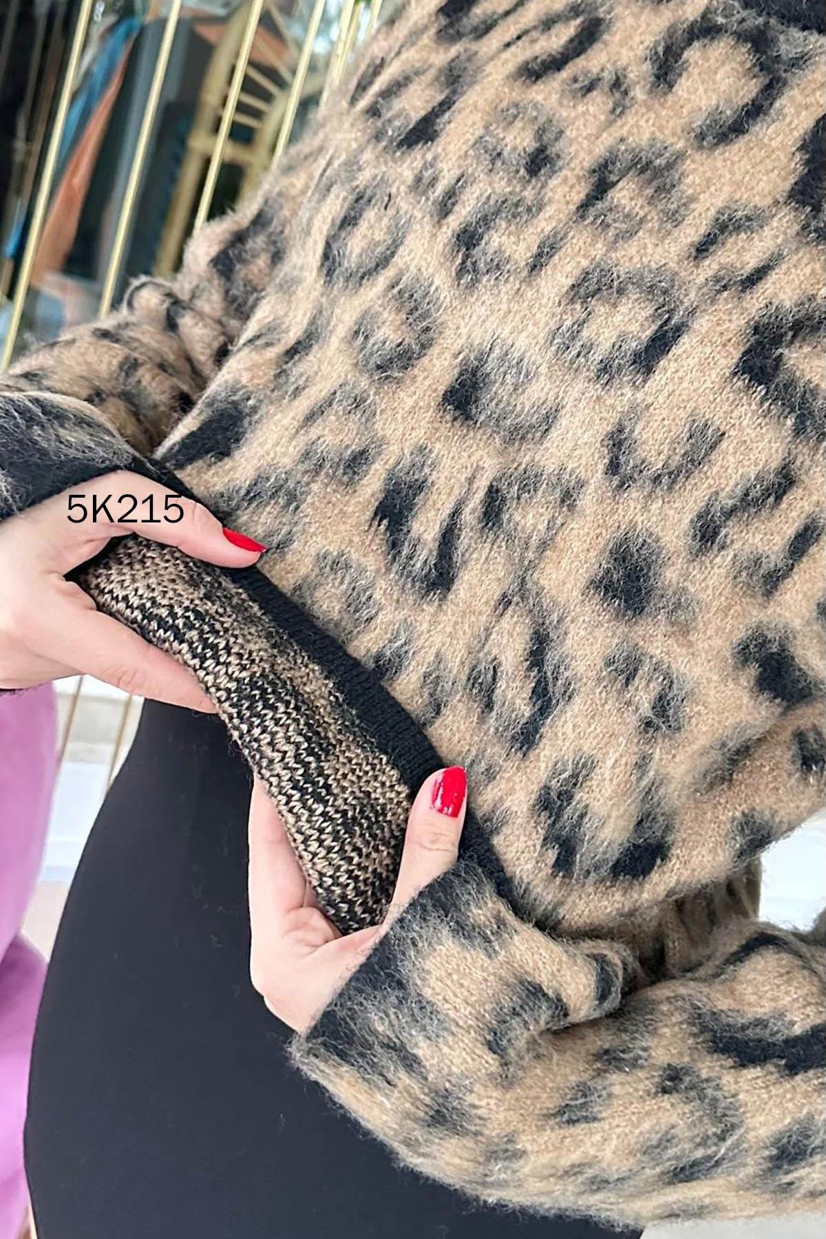 Leopar Desenli Triko Bluz
