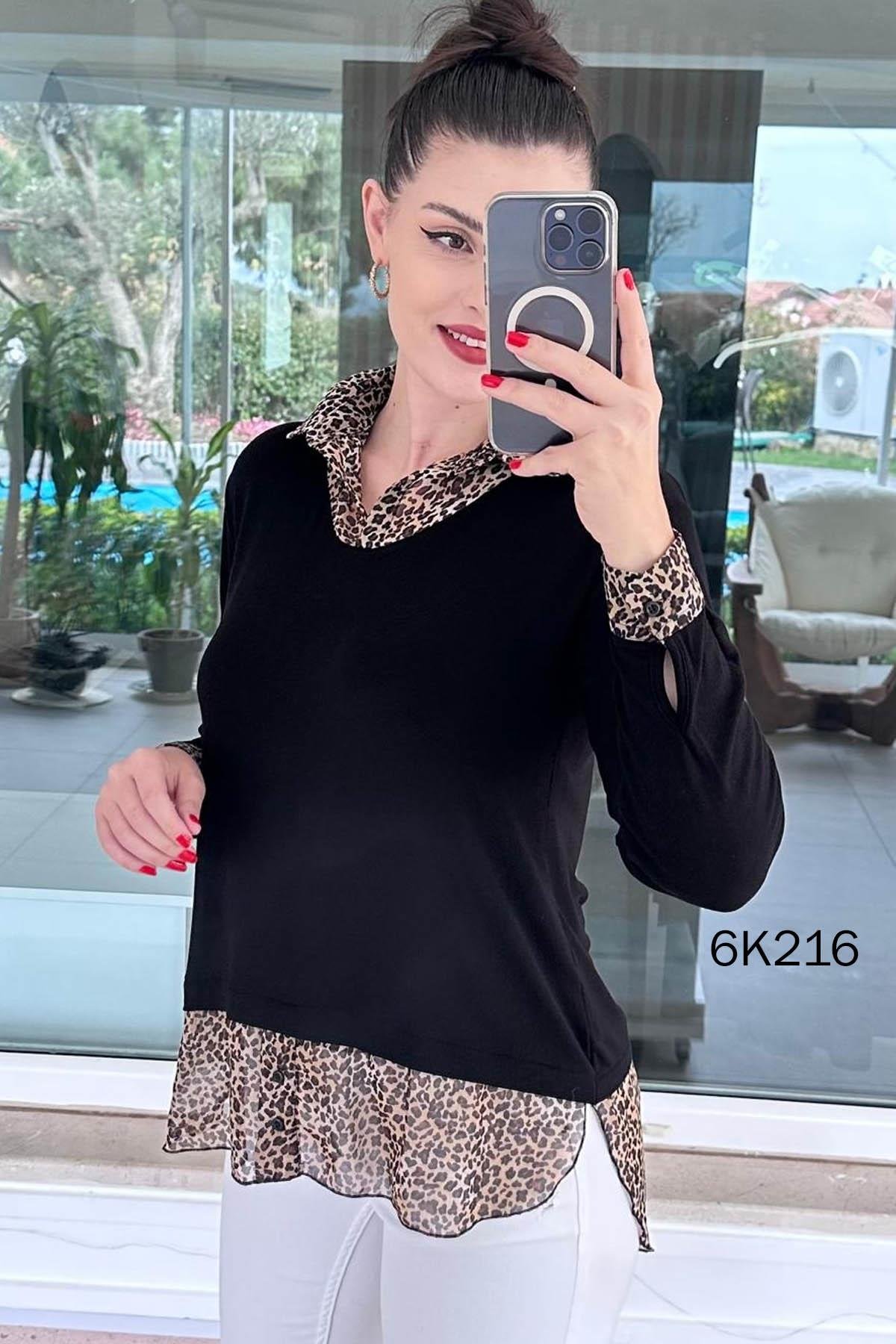 Leopar Garnili Çilek Bluz