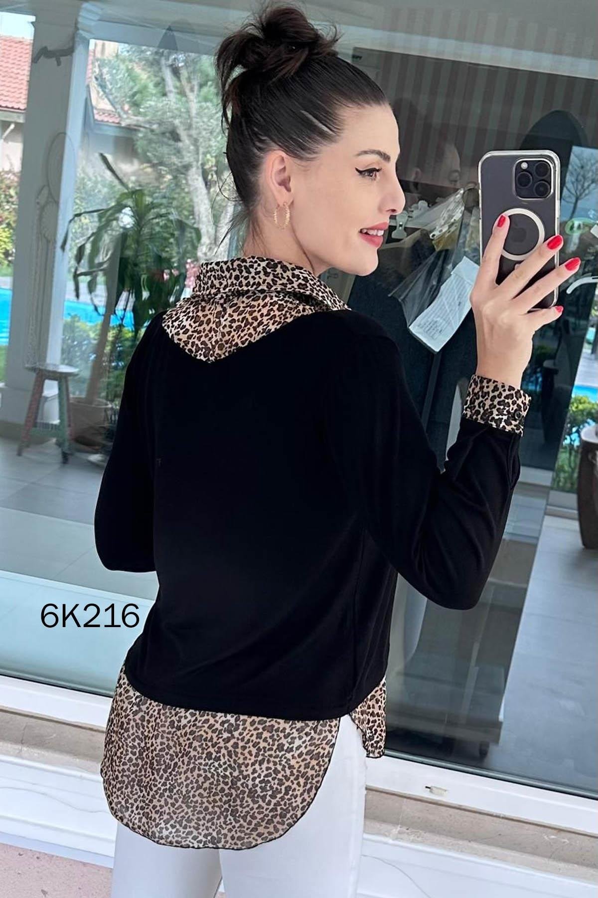 Leopar Garnili Çilek Bluz