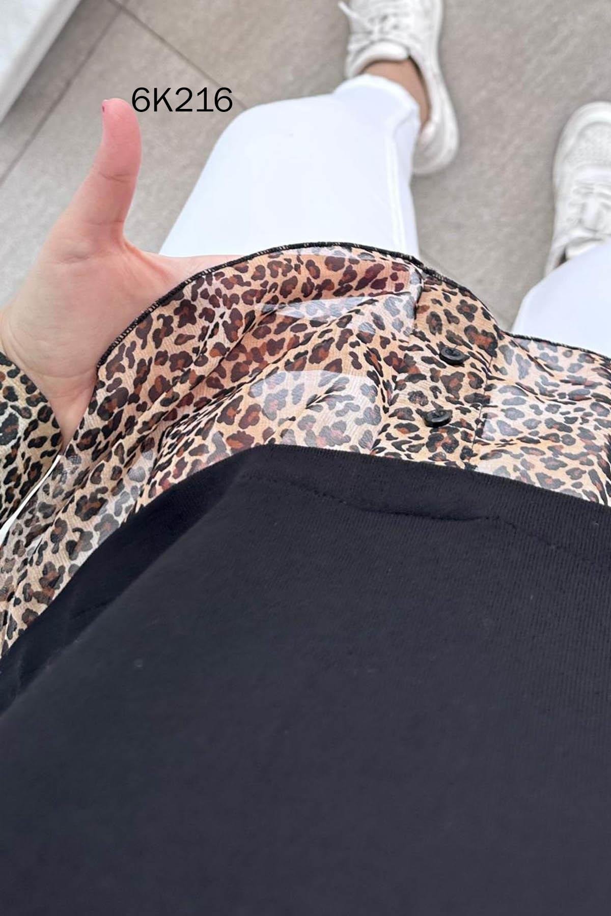 Leopar Garnili Çilek Bluz