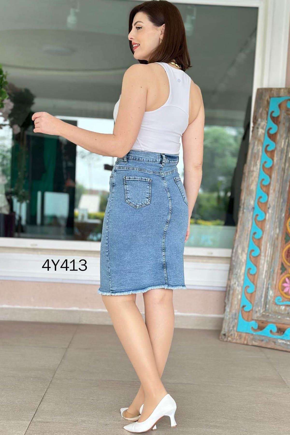 Likralı Diz Boy  Kot Etek