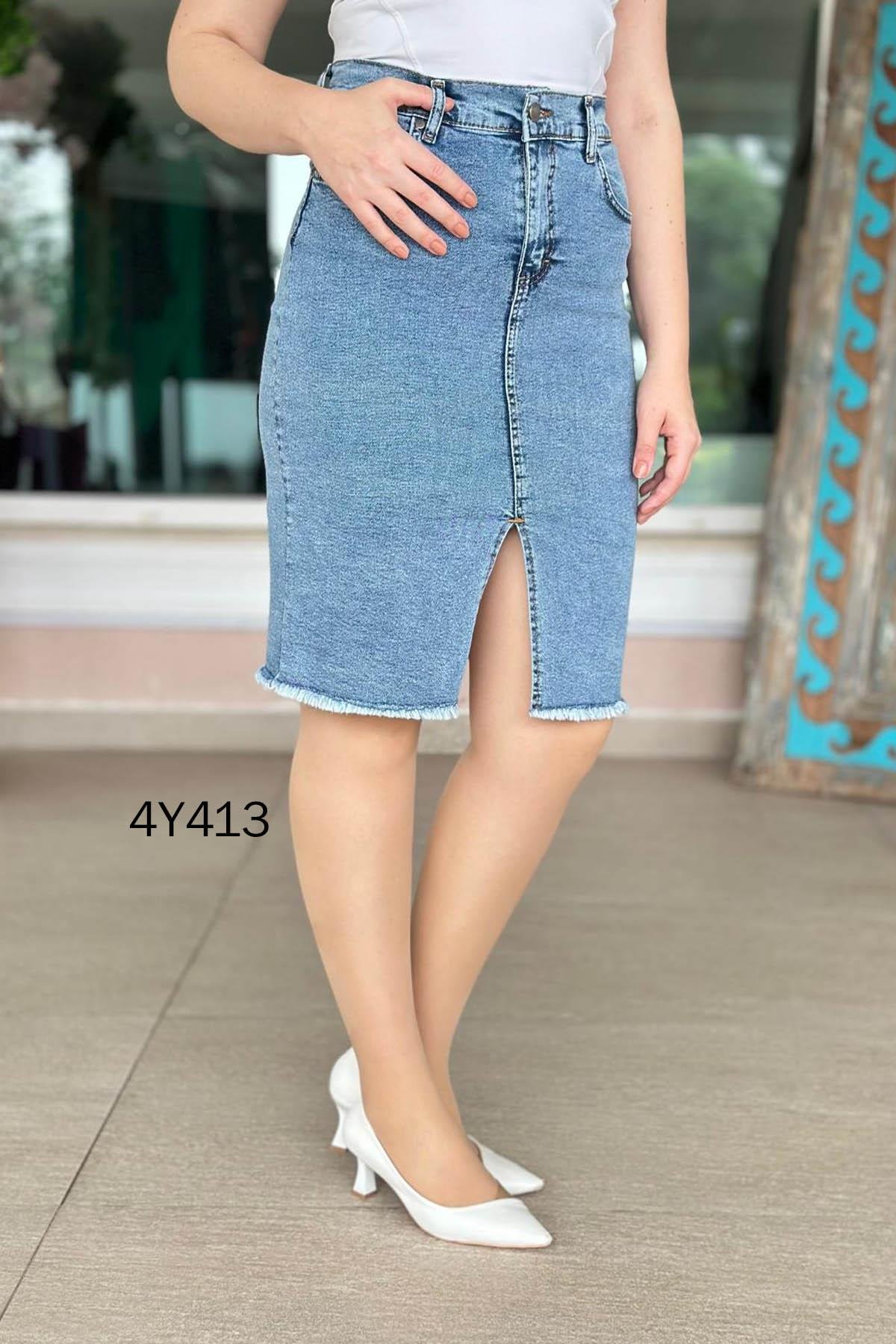 Likralı Diz Boy  Kot Etek