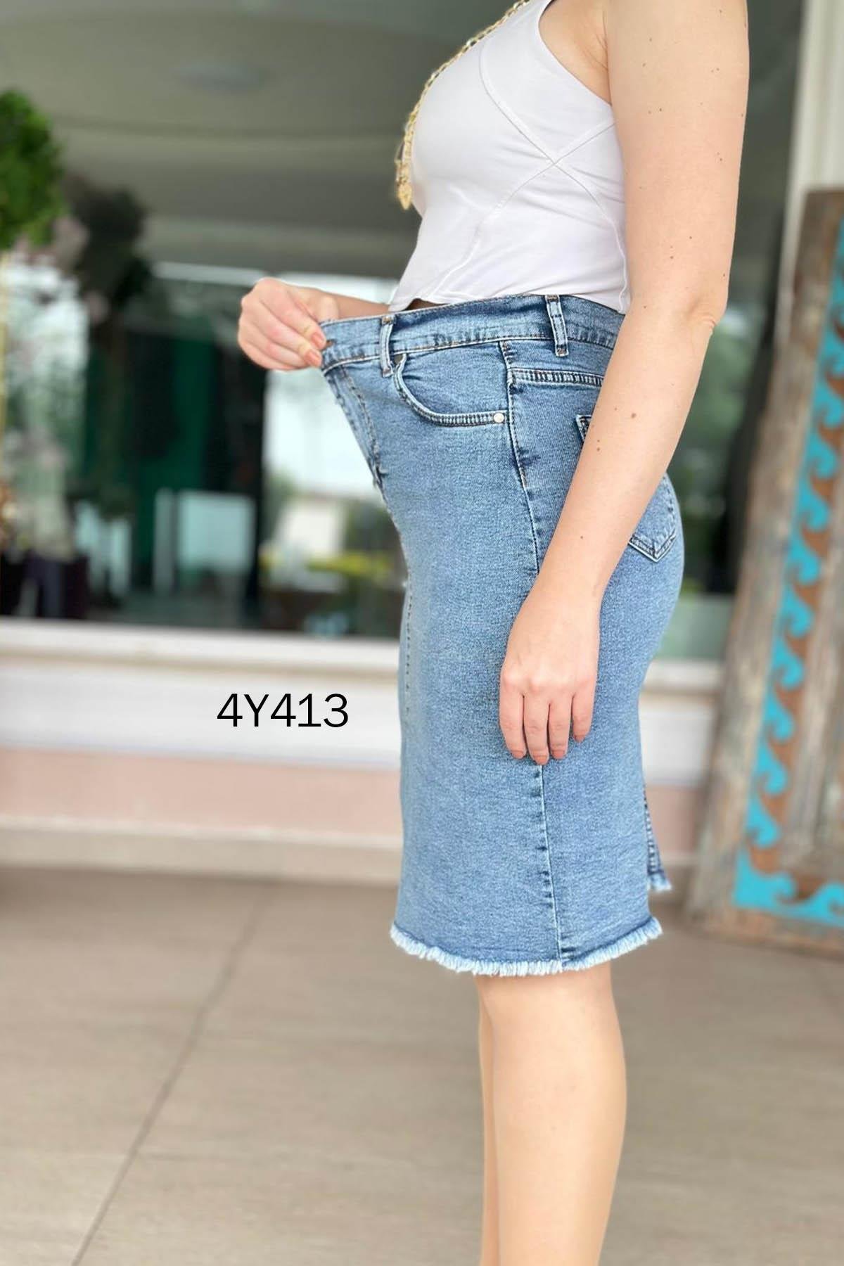 Likralı Diz Boy  Kot Etek