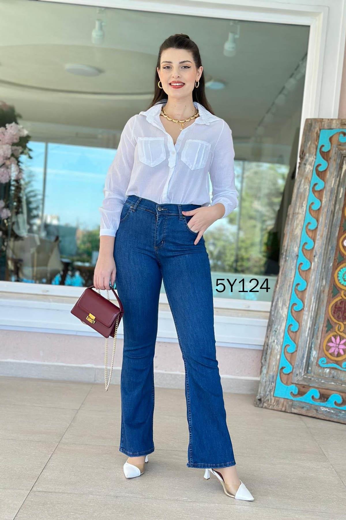 Likralı İspanyol Paça Kot Pantolon