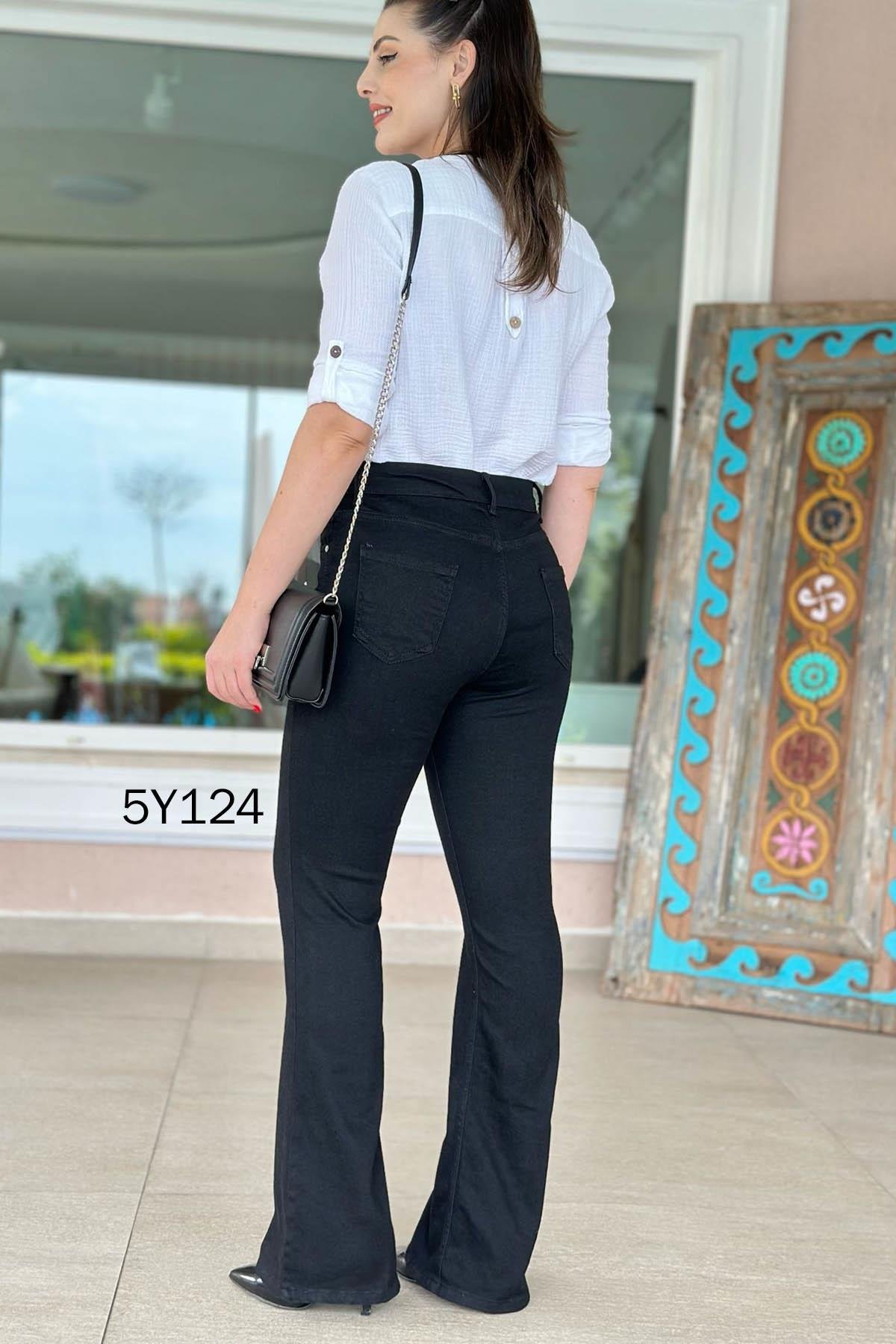 Likralı İspanyol Paça Kot Pantolon