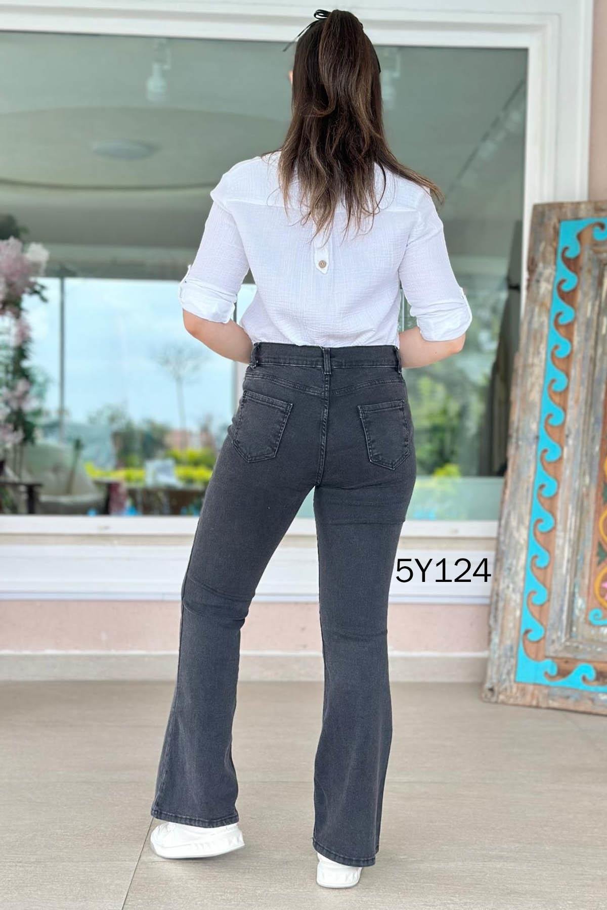 Likralı İspanyol Paça Kot Pantolon