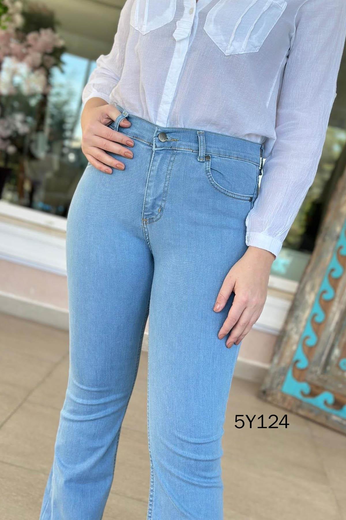 Likralı İspanyol Paça Kot Pantolon