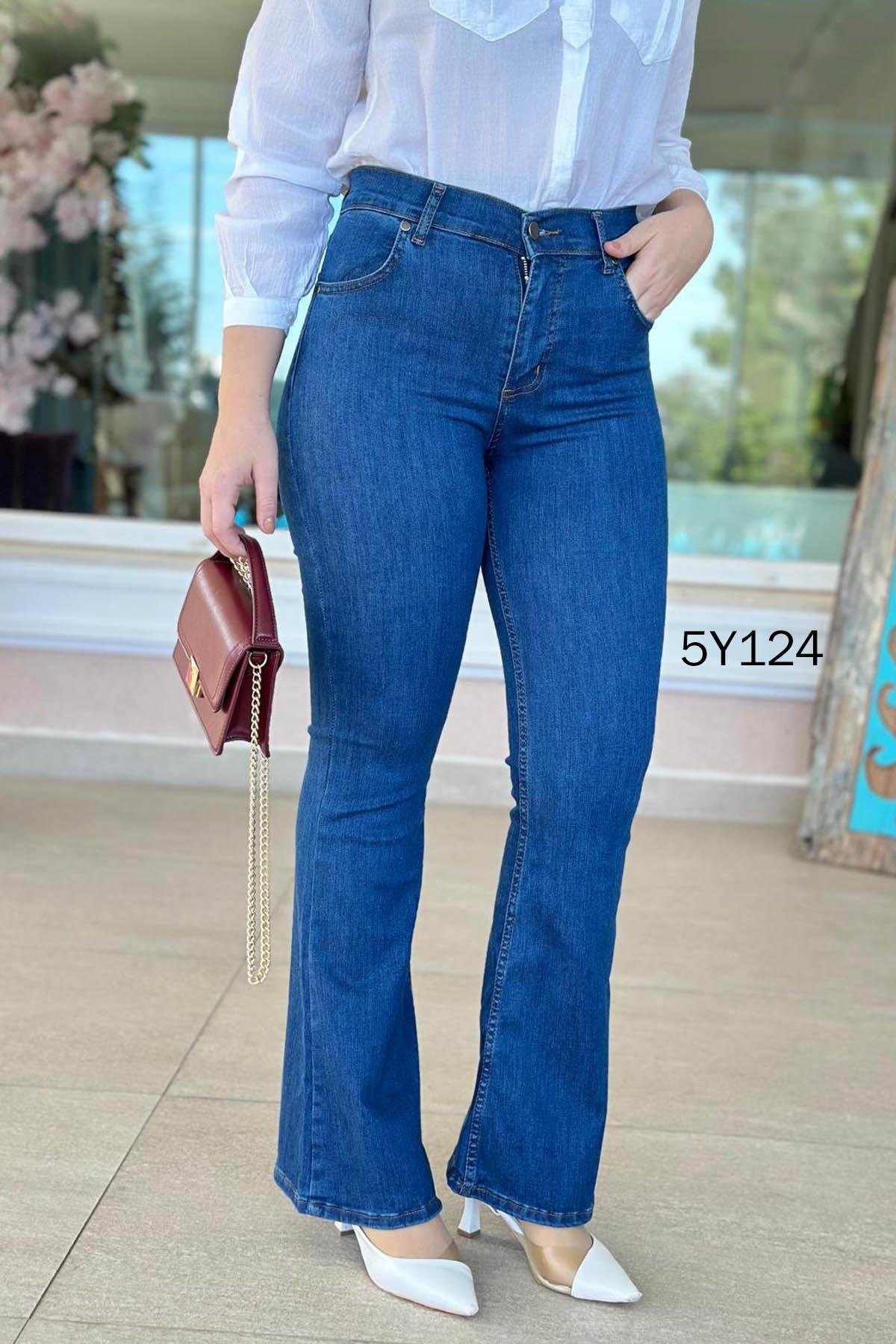 Likralı İspanyol Paça Kot Pantolon