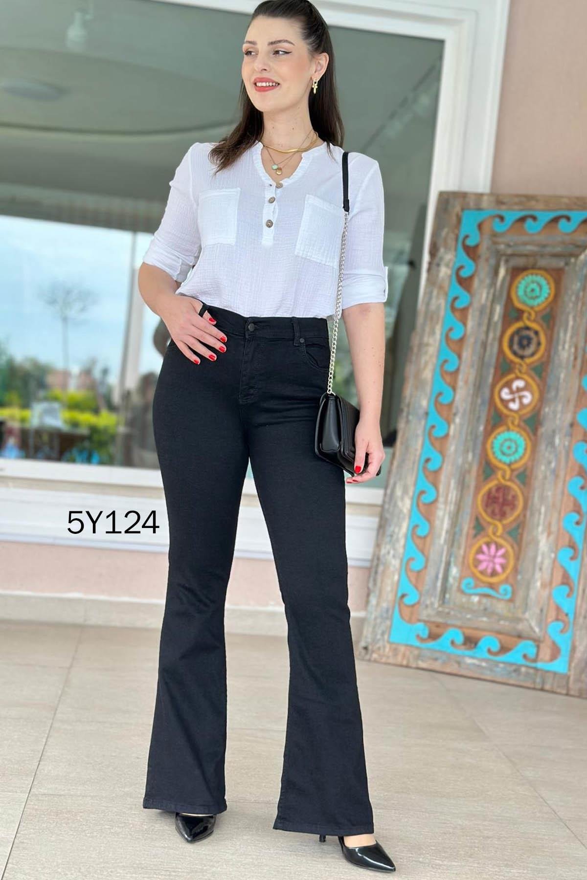 Likralı İspanyol Paça Kot Pantolon