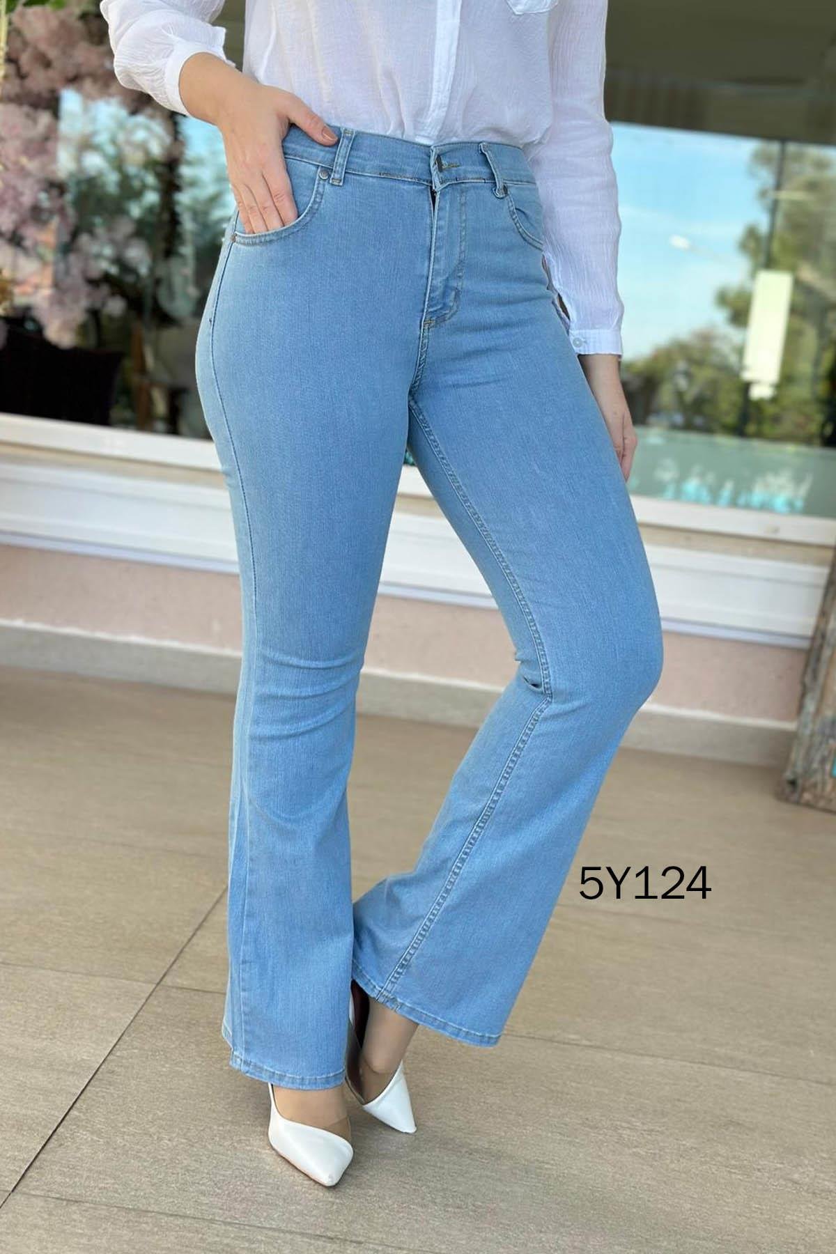 Likralı İspanyol Paça Kot Pantolon