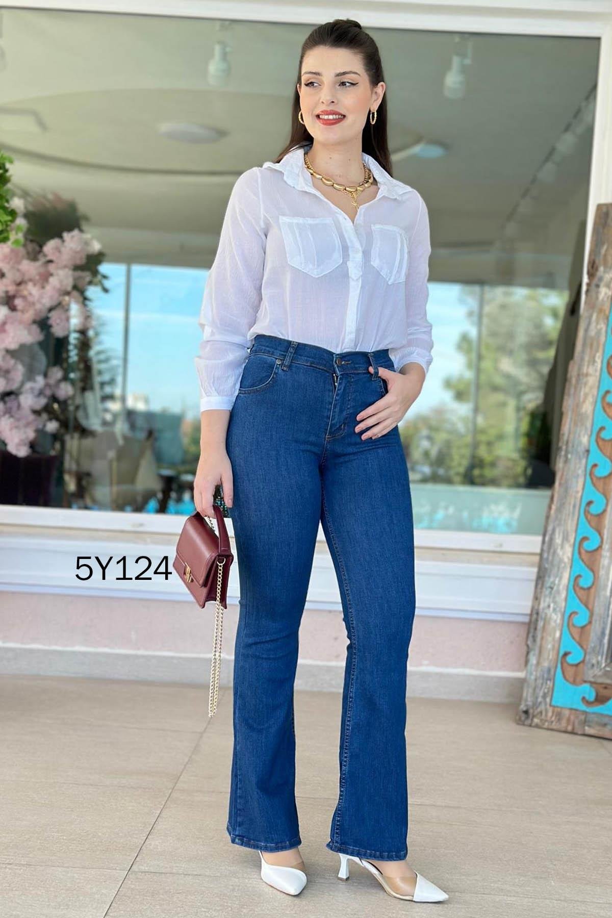 Likralı İspanyol Paça Kot Pantolon