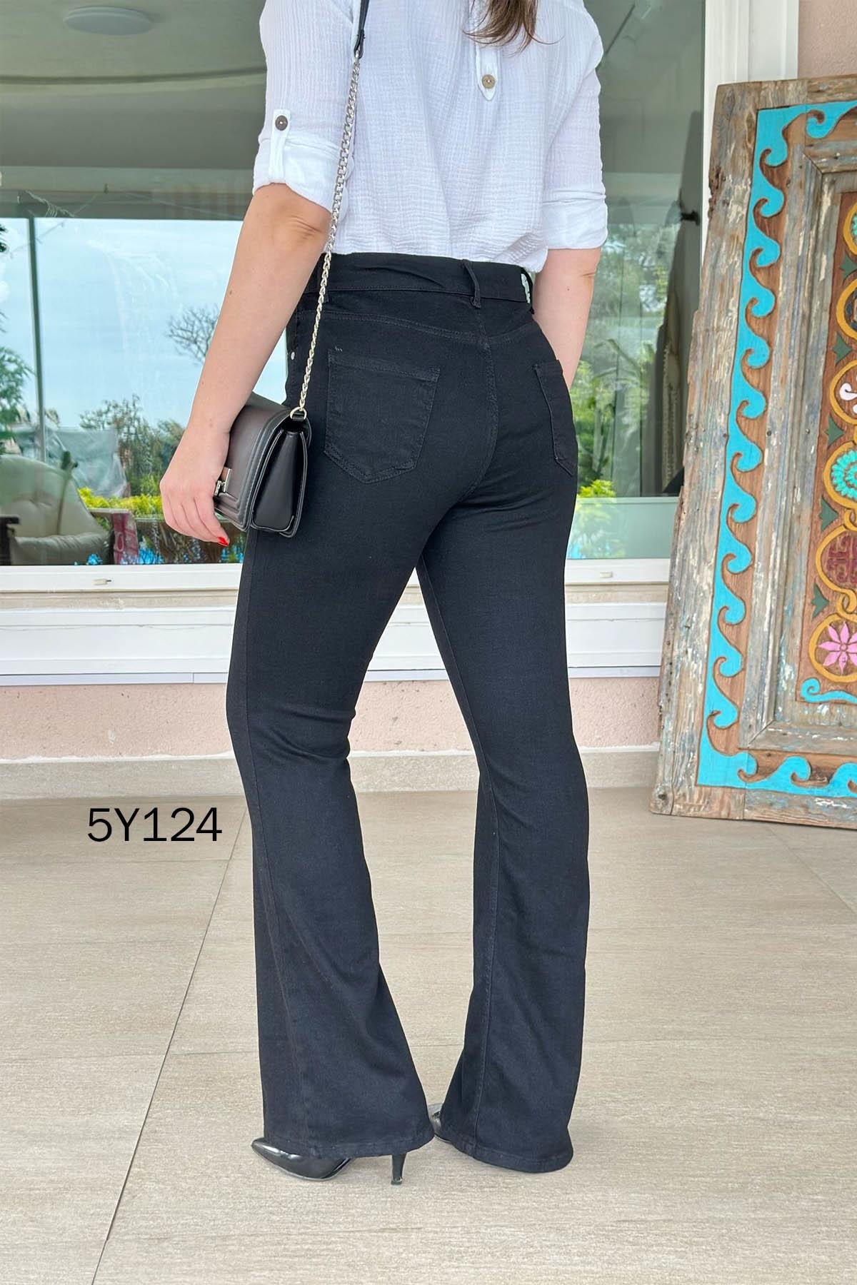 Likralı İspanyol Paça Kot Pantolon