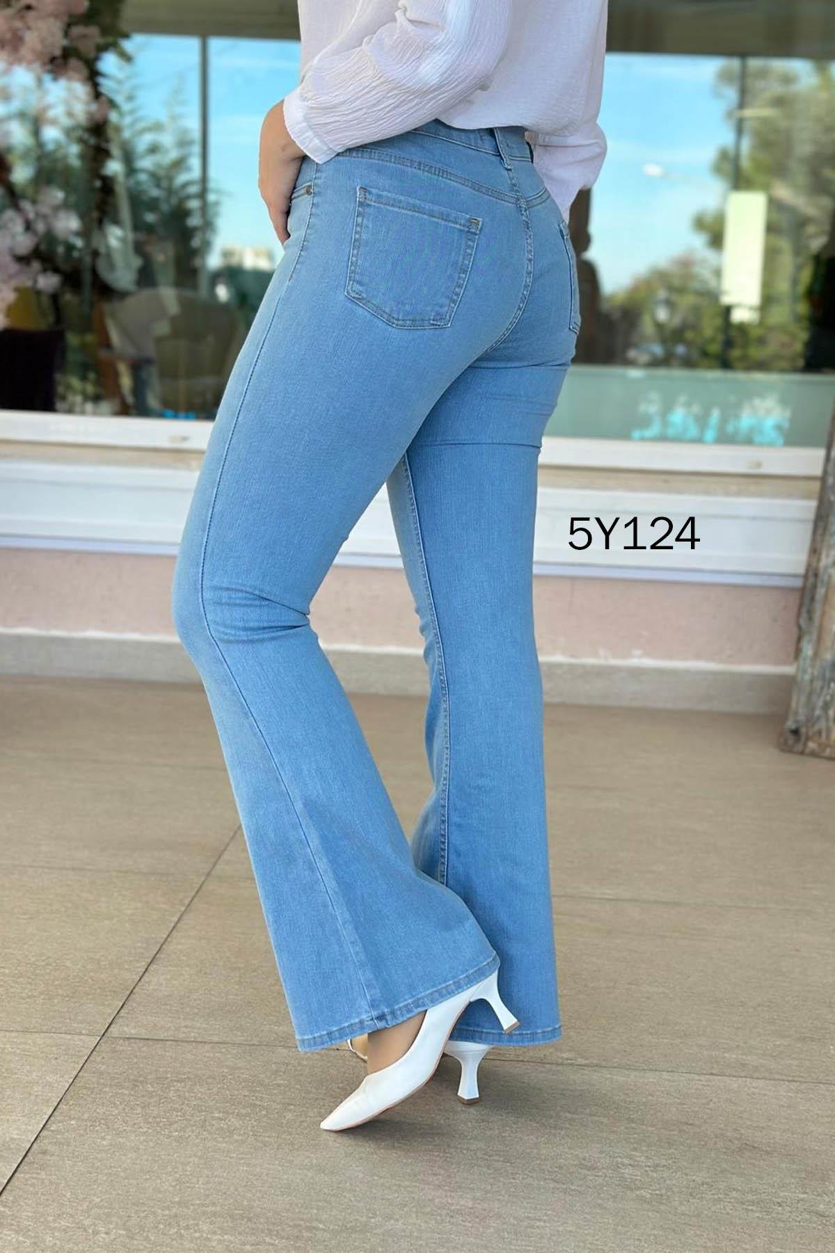 Likralı İspanyol Paça Kot Pantolon